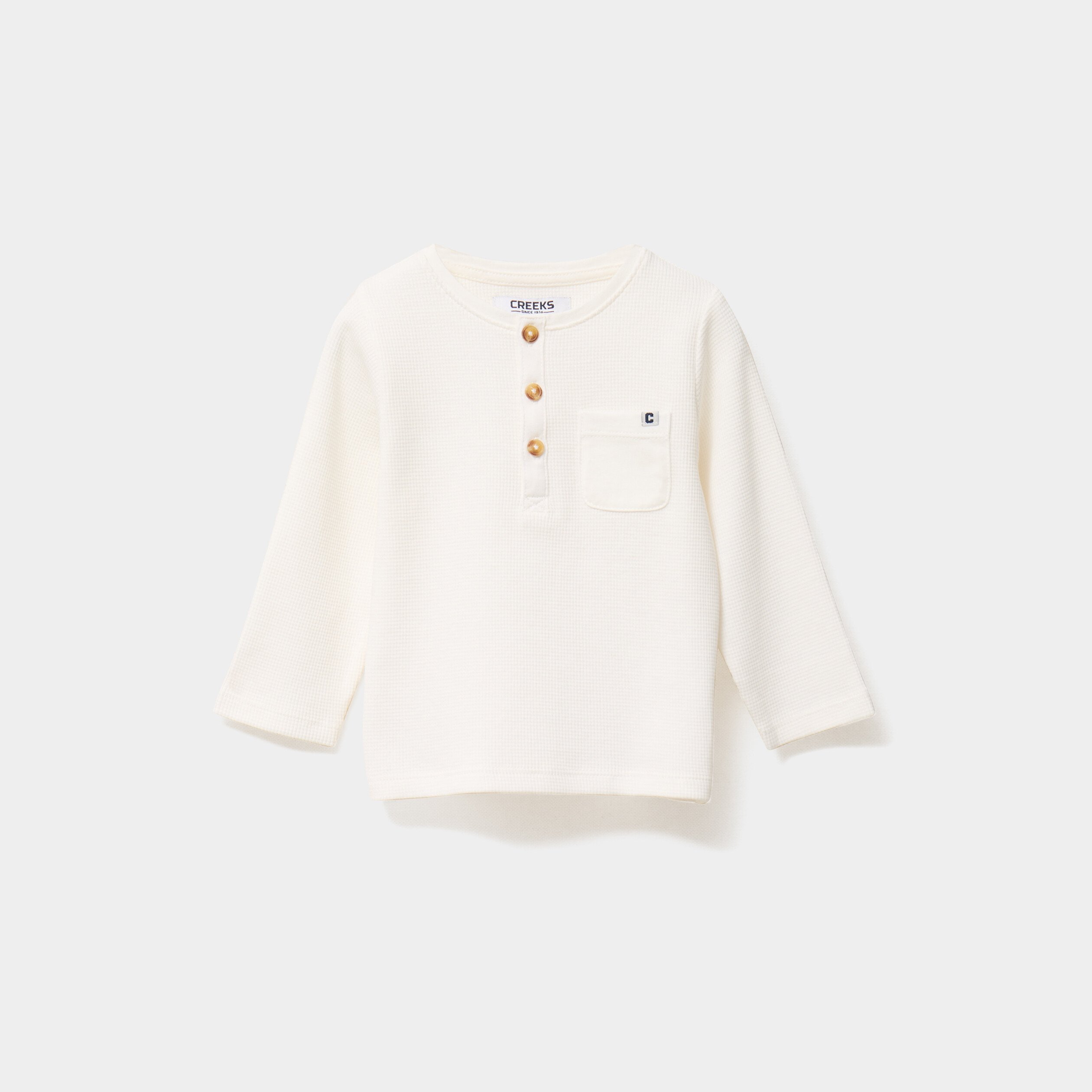 t shirt col tunisien manches longues blanc bebeg T-shirt col tunisien manches longues blanc bébé garçon