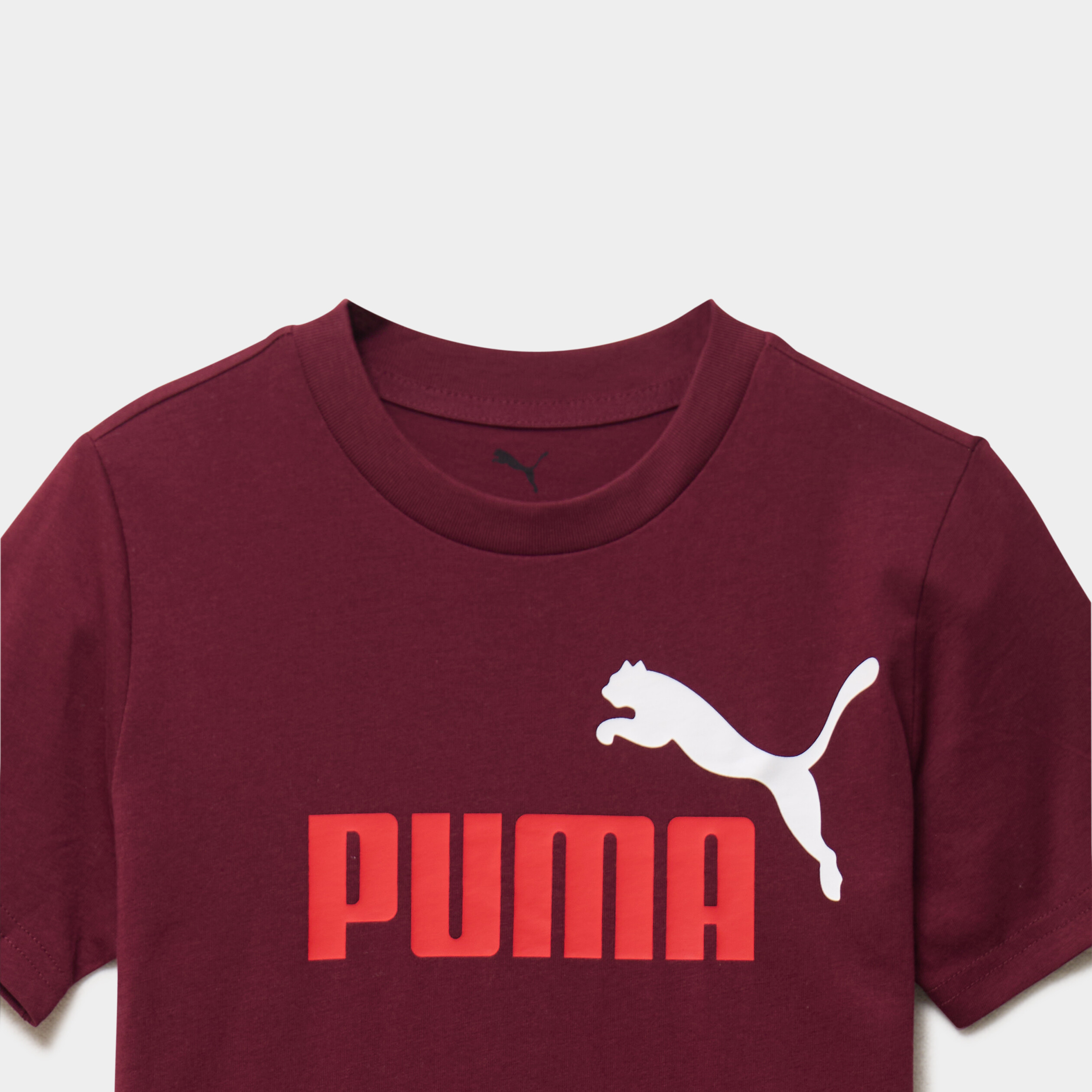 T-shirt manches courtes coton logo Puma bordeaux gar&ccedil;on