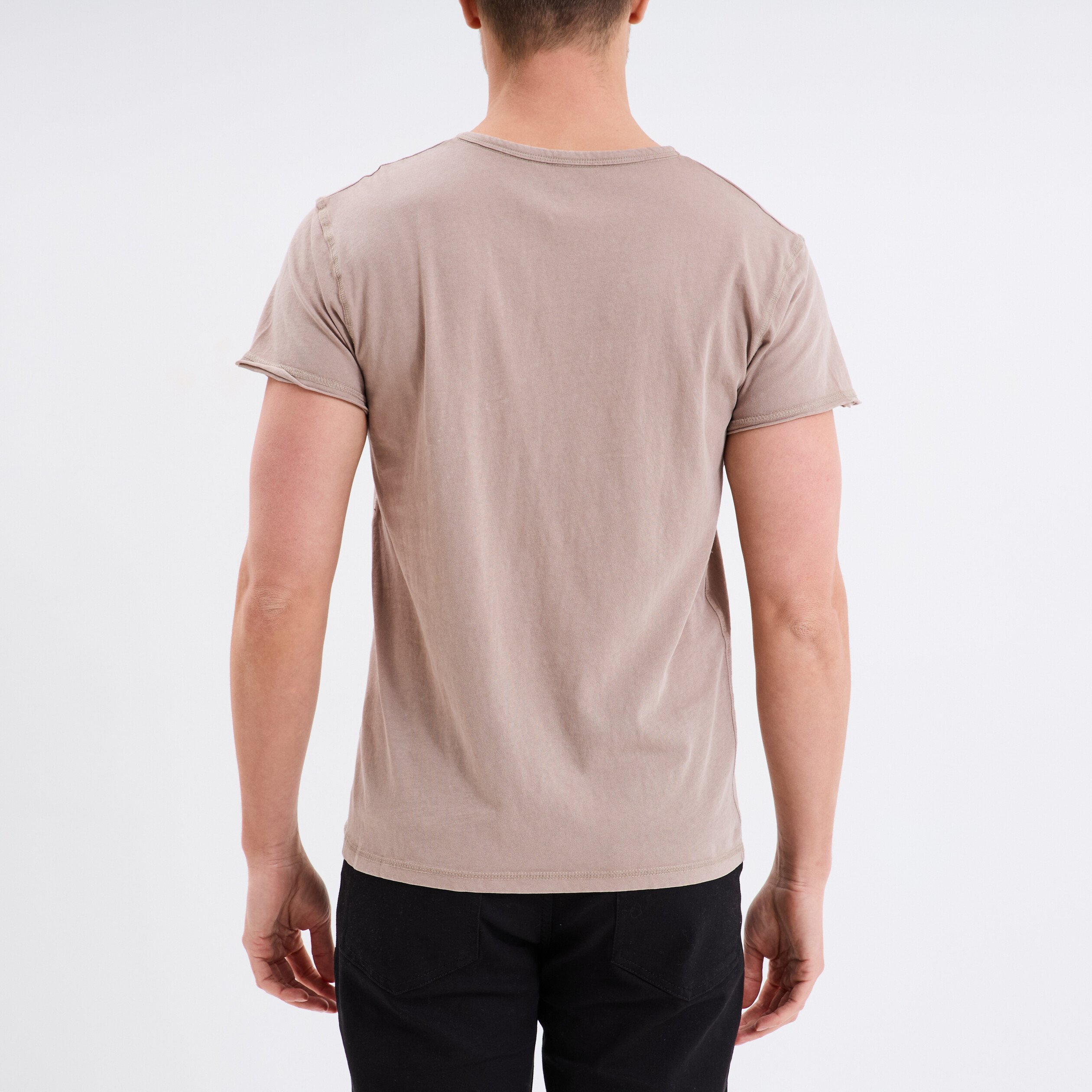 t shirt col tunisien manches courtes marron homme T-shirt col tunisien manches courtes marron homme