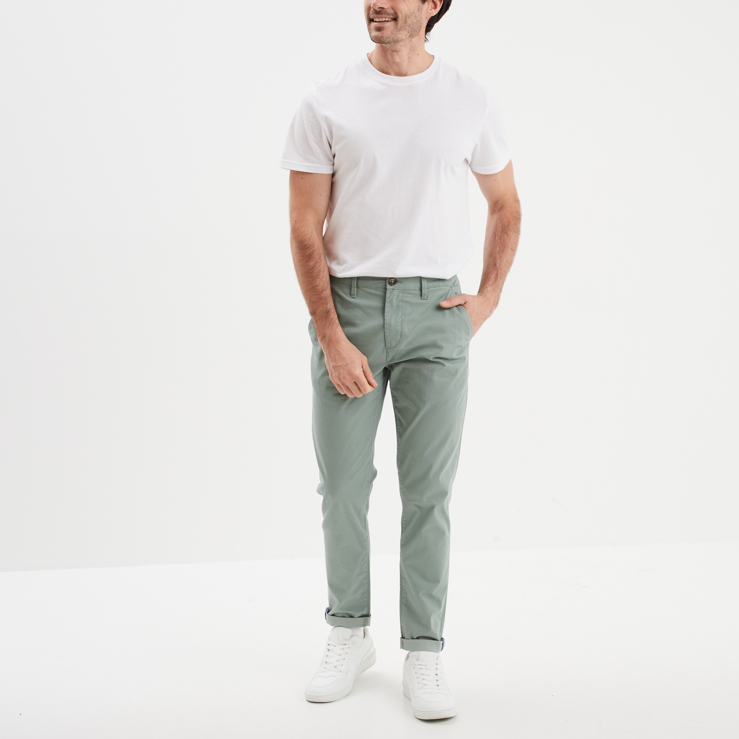 Pantalon chino slim stretch vert homme