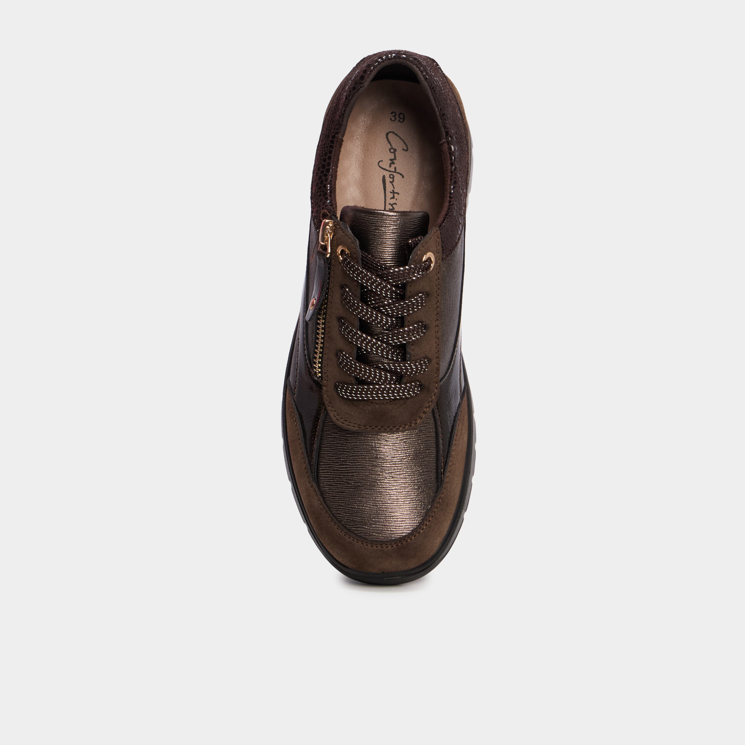 Baskets zipp&eacute;es &agrave; lacets marron femme
