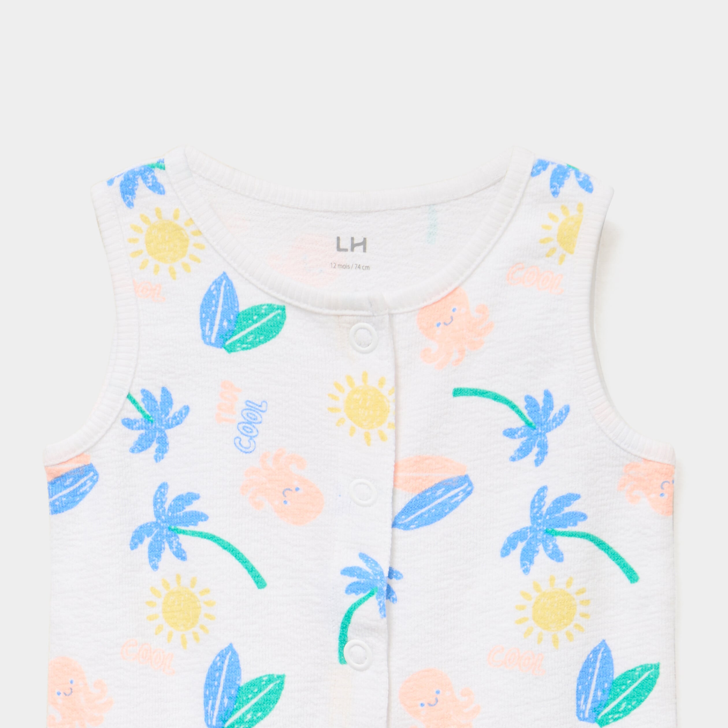Combishort sans manches coton blanc b&eacute;b&eacute; gar&ccedil;on