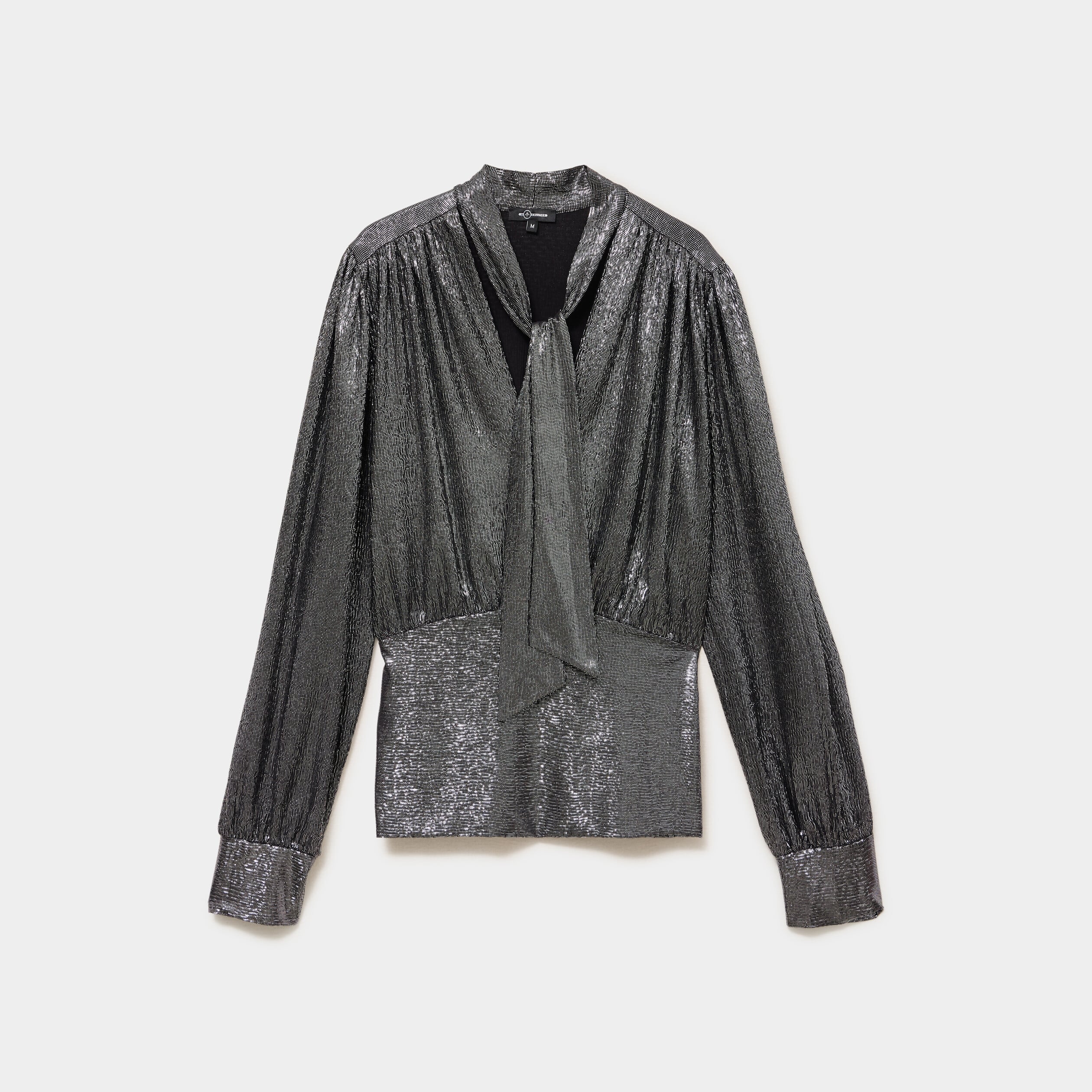 Blouse ajust&eacute;e col lavalli&egrave;re gris argent femme