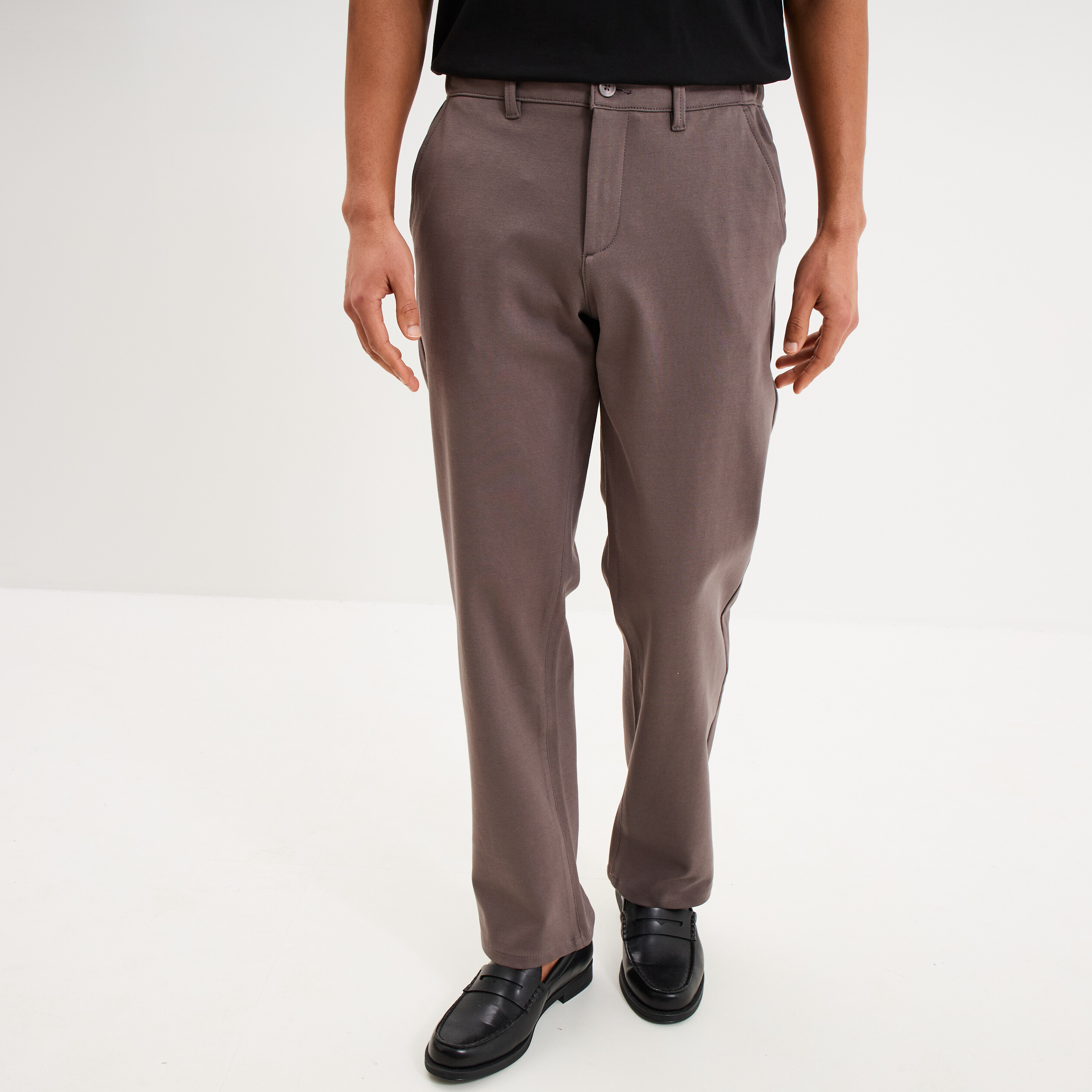 Pantalon chino regular taille &eacute;lastiqu&eacute;e gris fonc&eacute; homme