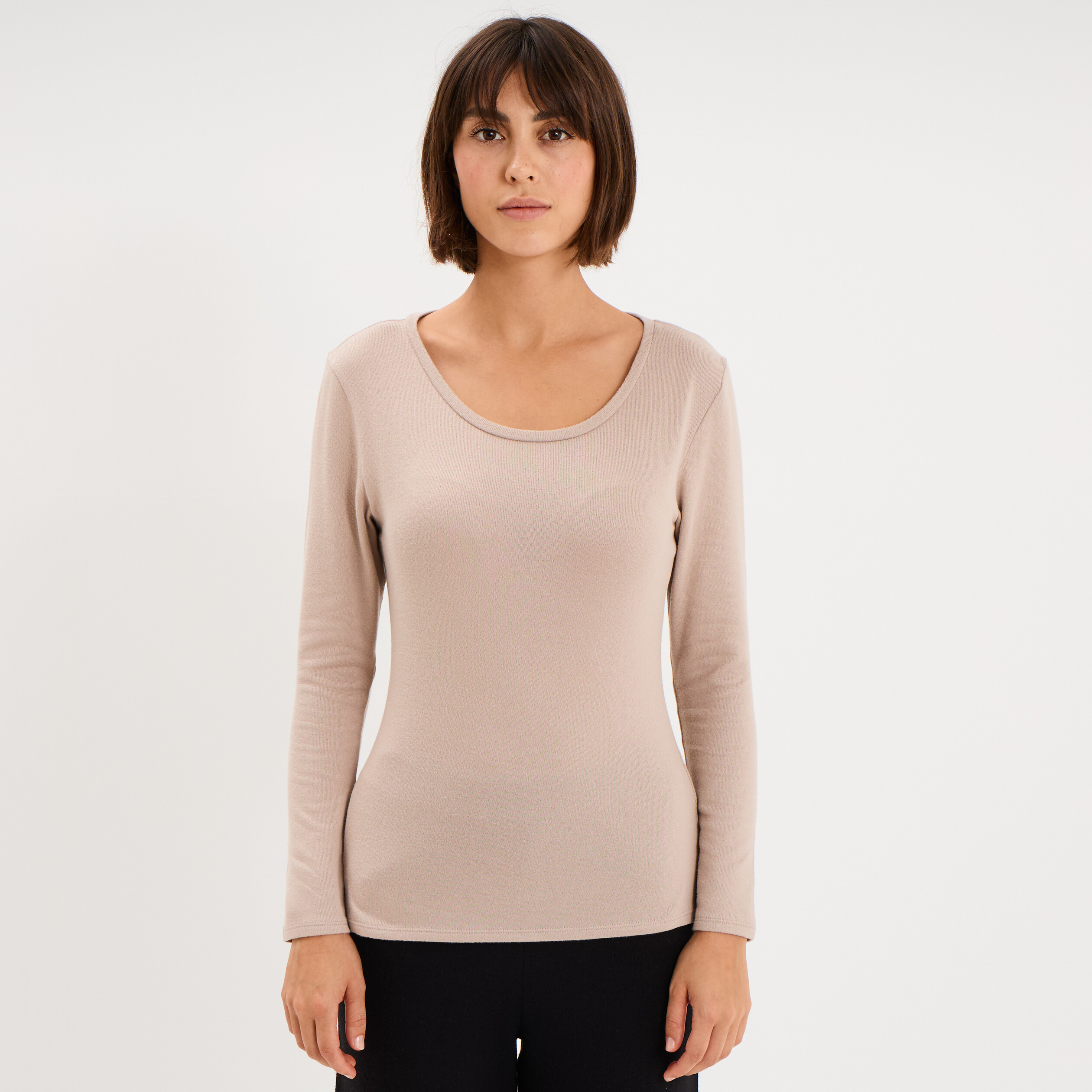 T-shirt thermique manches longues beige femme