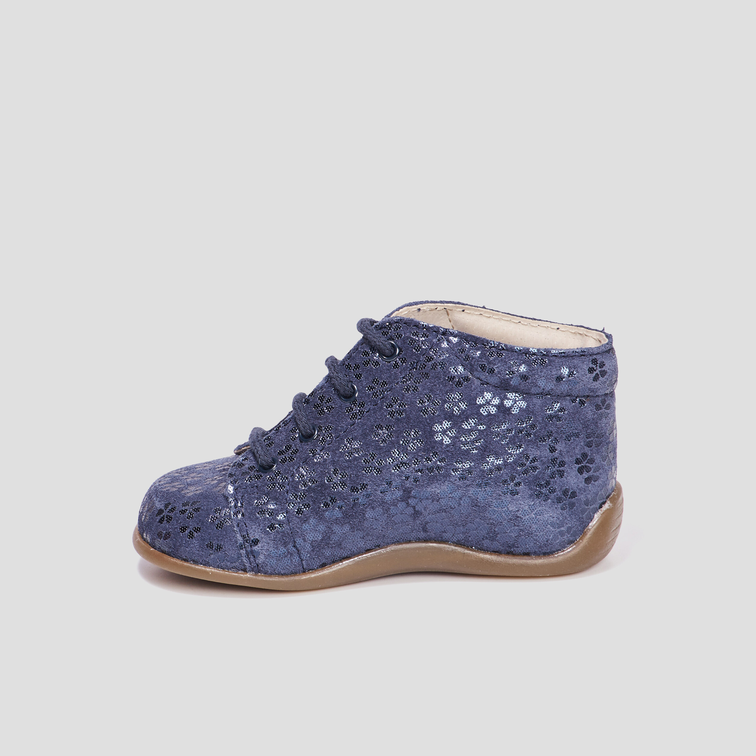 Bottillons à lacets en cuir bleu marine bébé fille