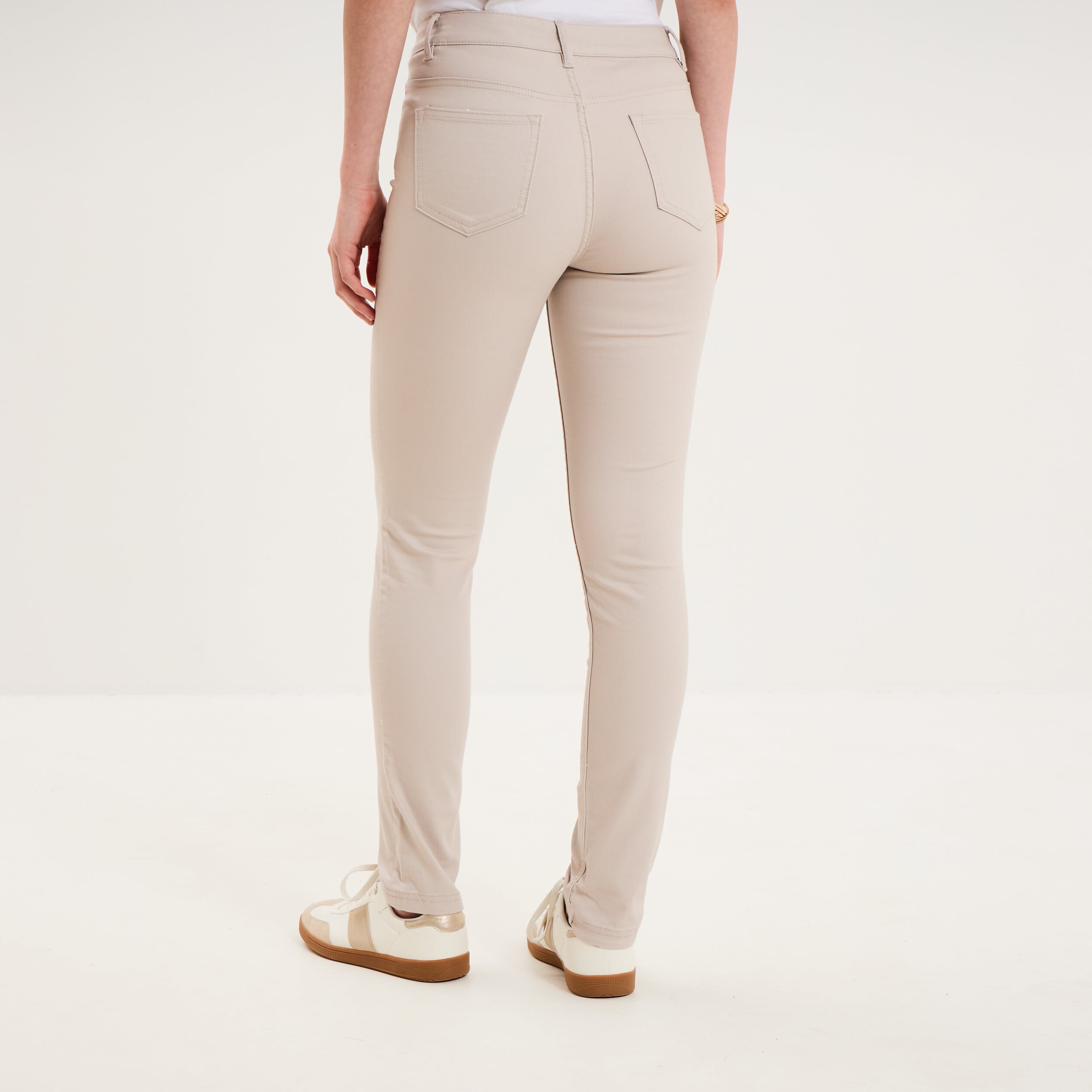 Pantalon slim stretch beige femme