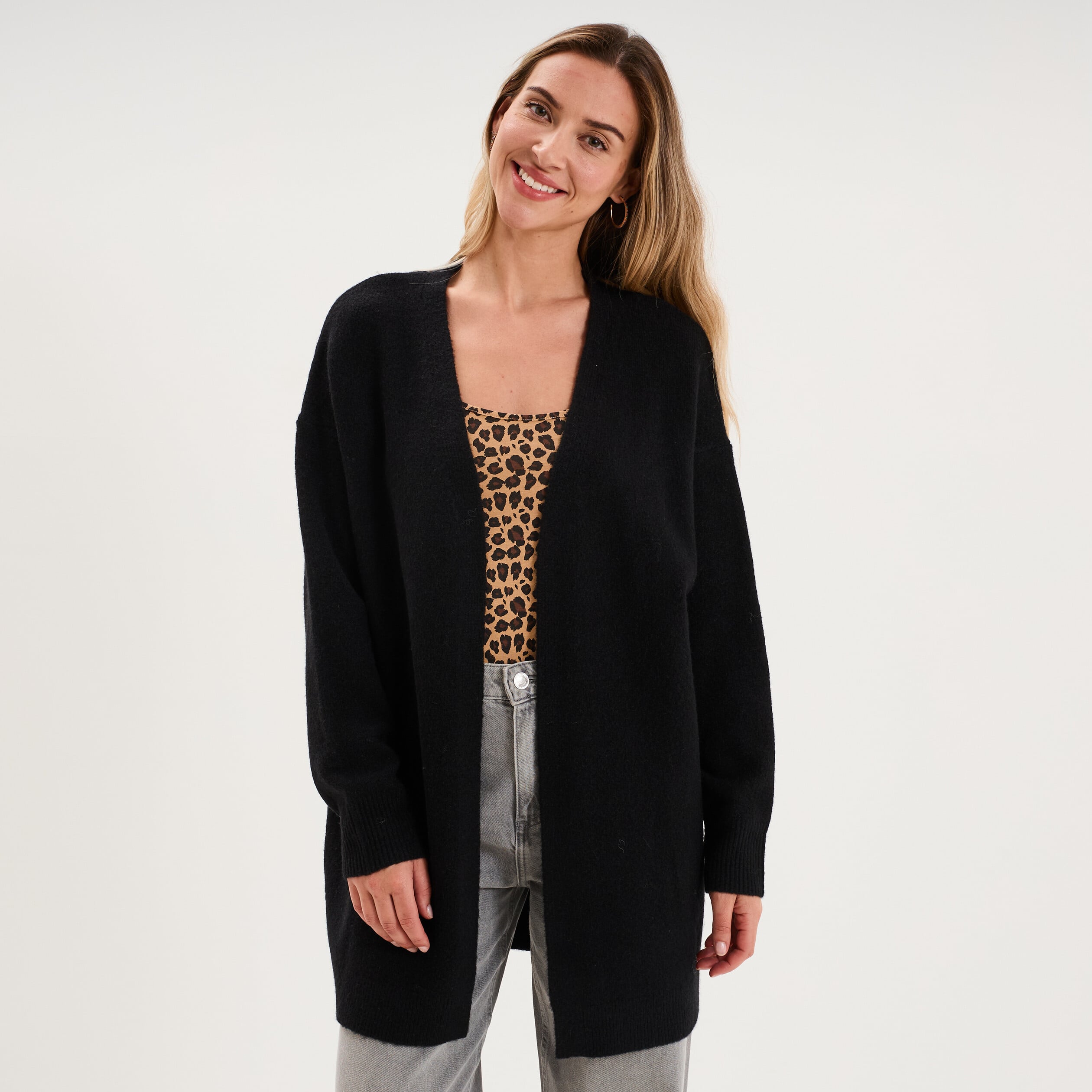 Gilet long ample manches longues noir femme