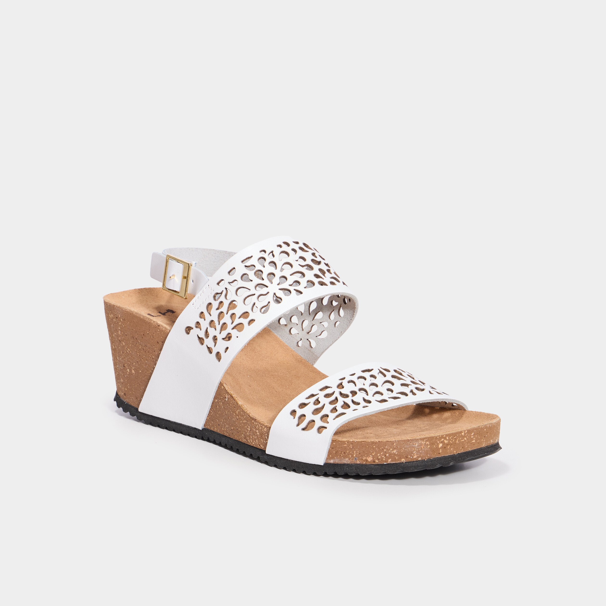 sandales compensees perforees en cuir blanc femme Sandales compensées perforées en cuir blanc femme