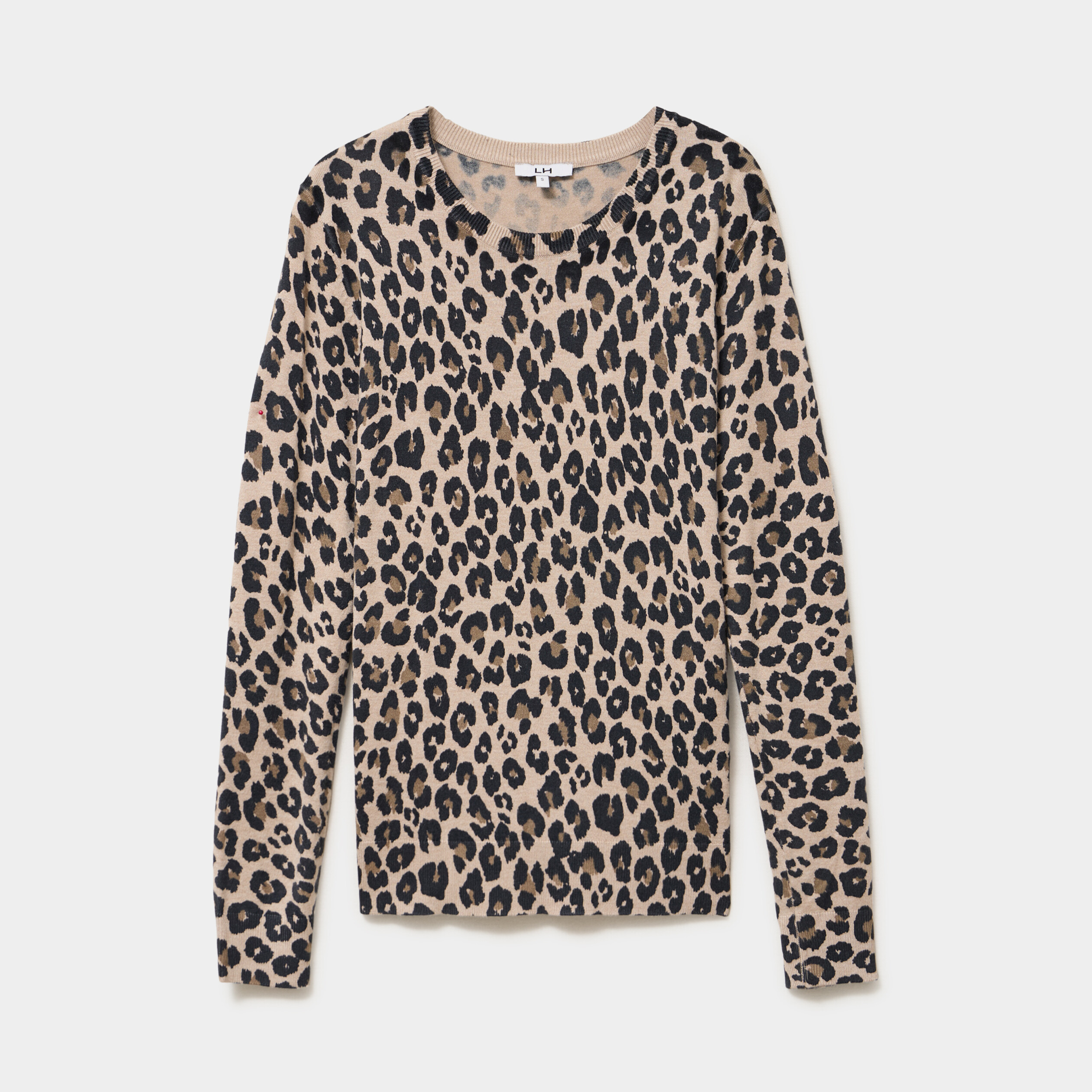 Pull col rond manches longues beige femme