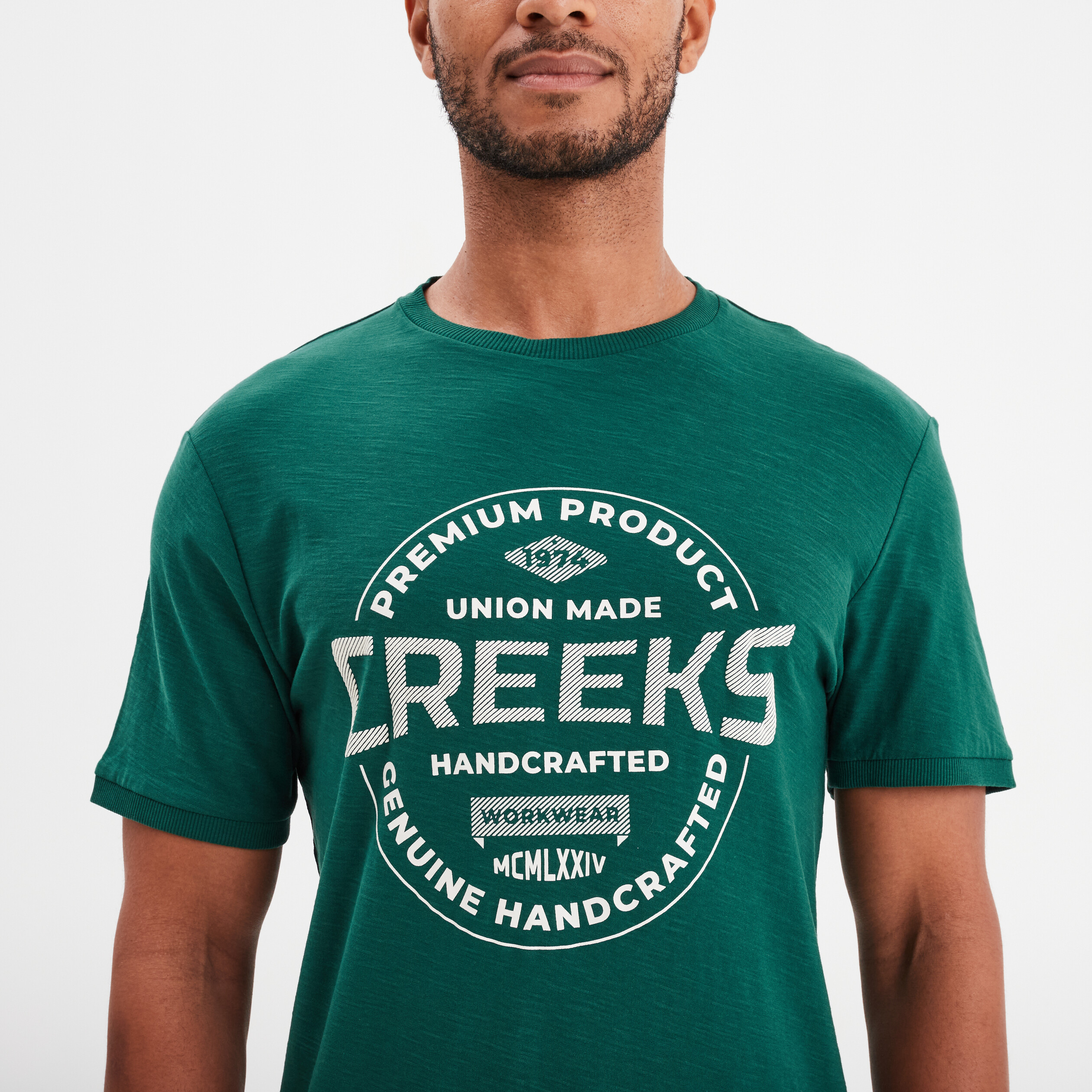 t shirt manches courtes coton creeks vert fonce homme T-shirt manches courtes coton Creeks vert foncé homme