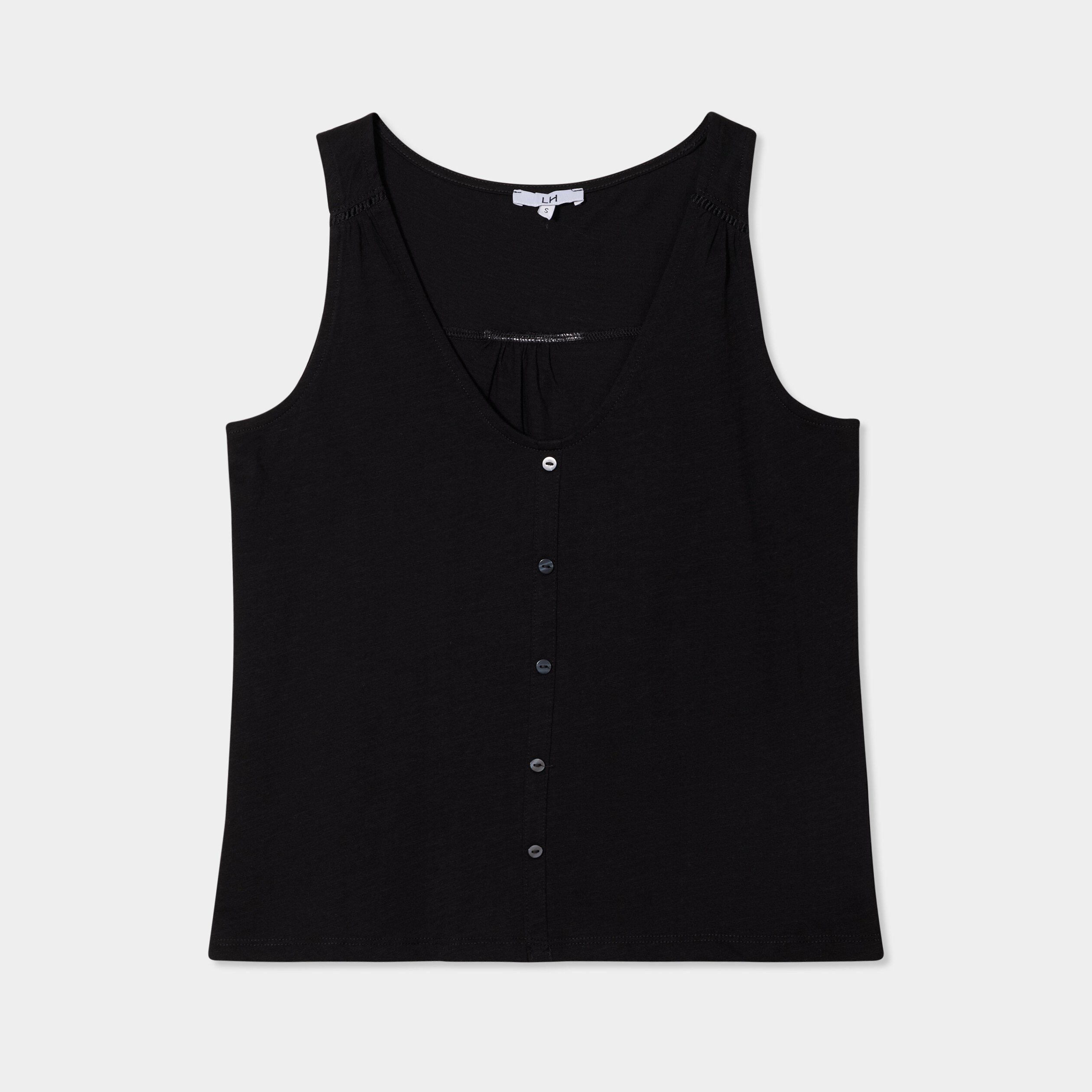 debardeur sans manches a boutons coton noir femme Débardeur sans manches à boutons coton noir femme