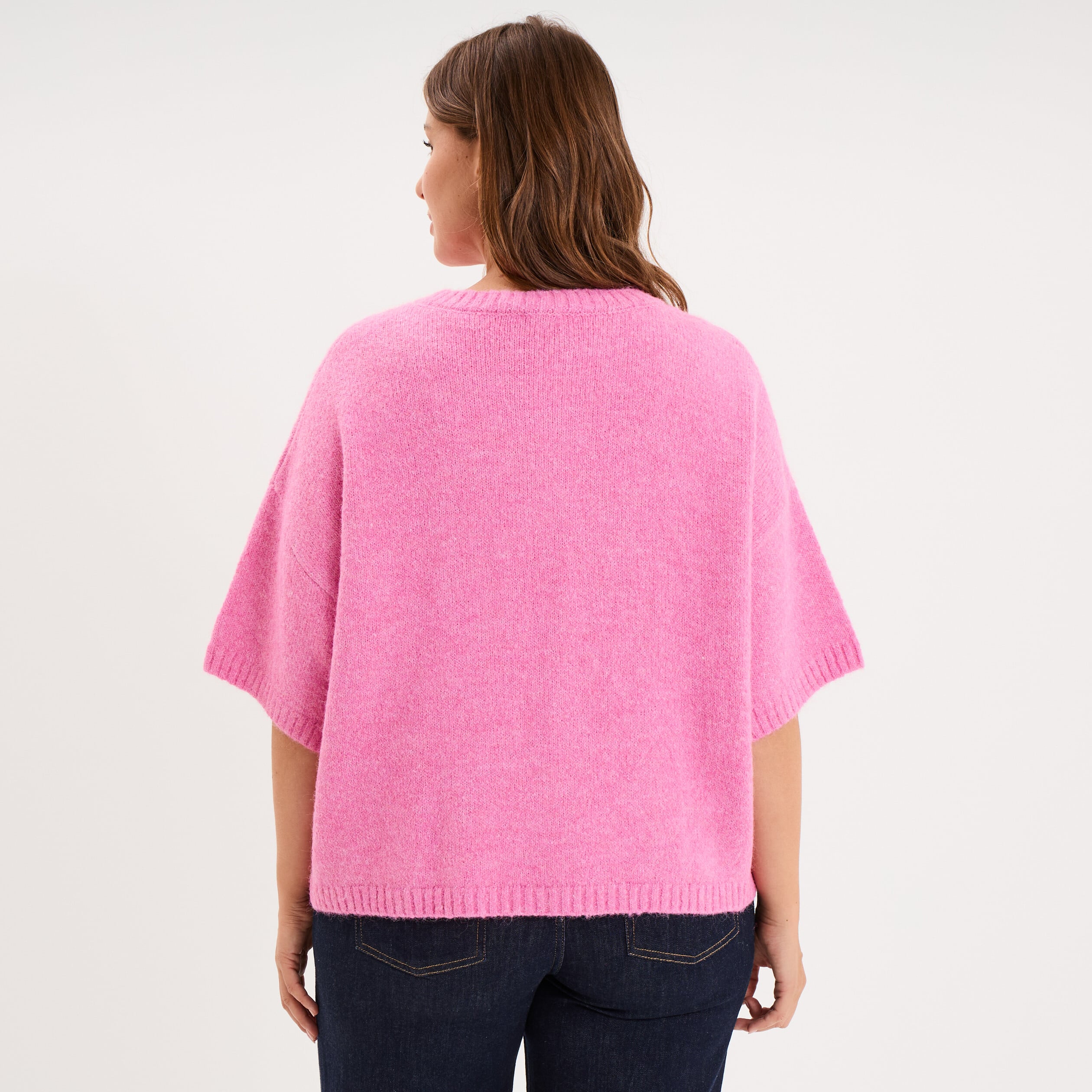 Gilet manches courtes col rond rose femme grande taille