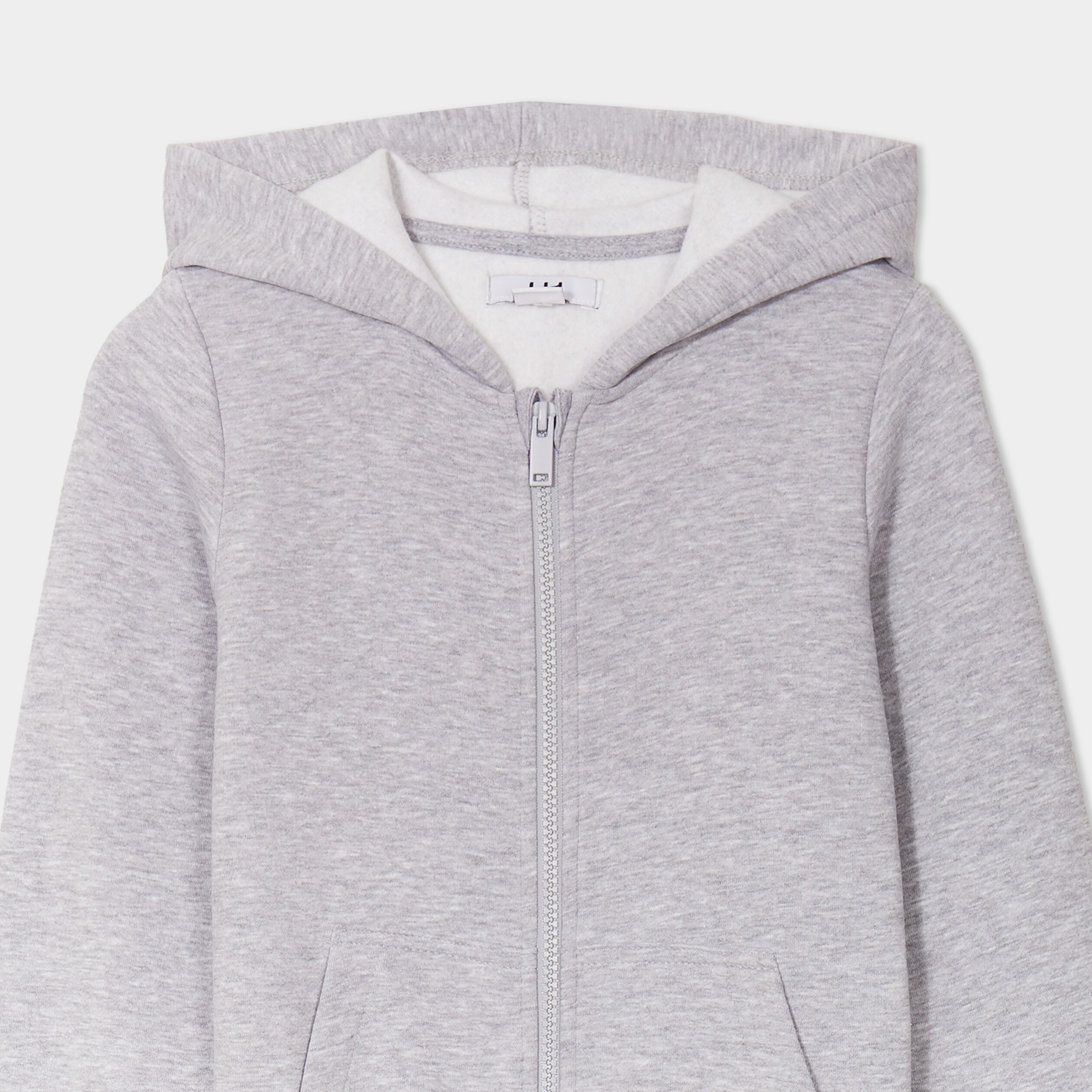 Sweat zipp&eacute; &agrave; capuche molleton gris clair gar&ccedil;on