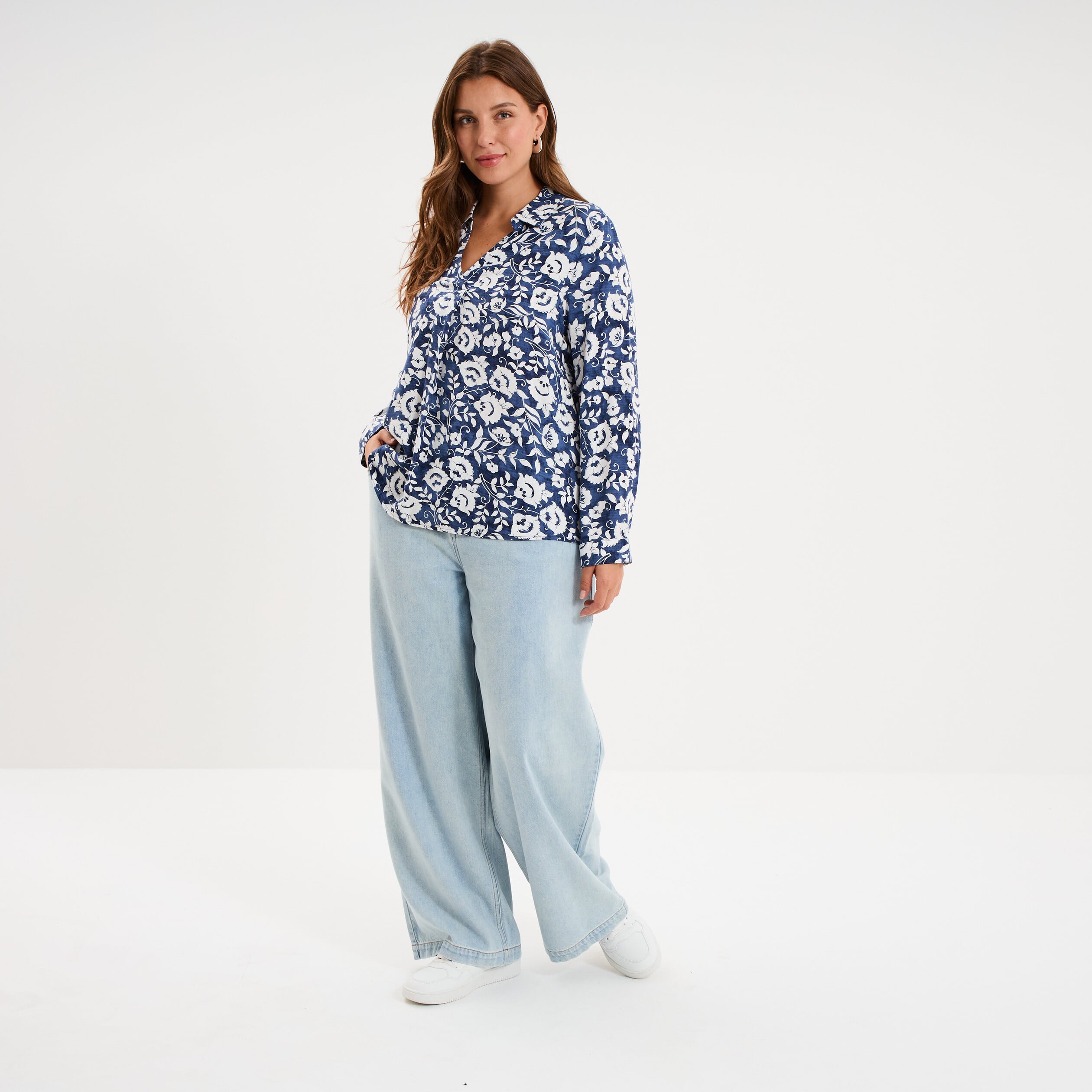 Blouse fluide manches 3/4 bleu marine femme grande taille