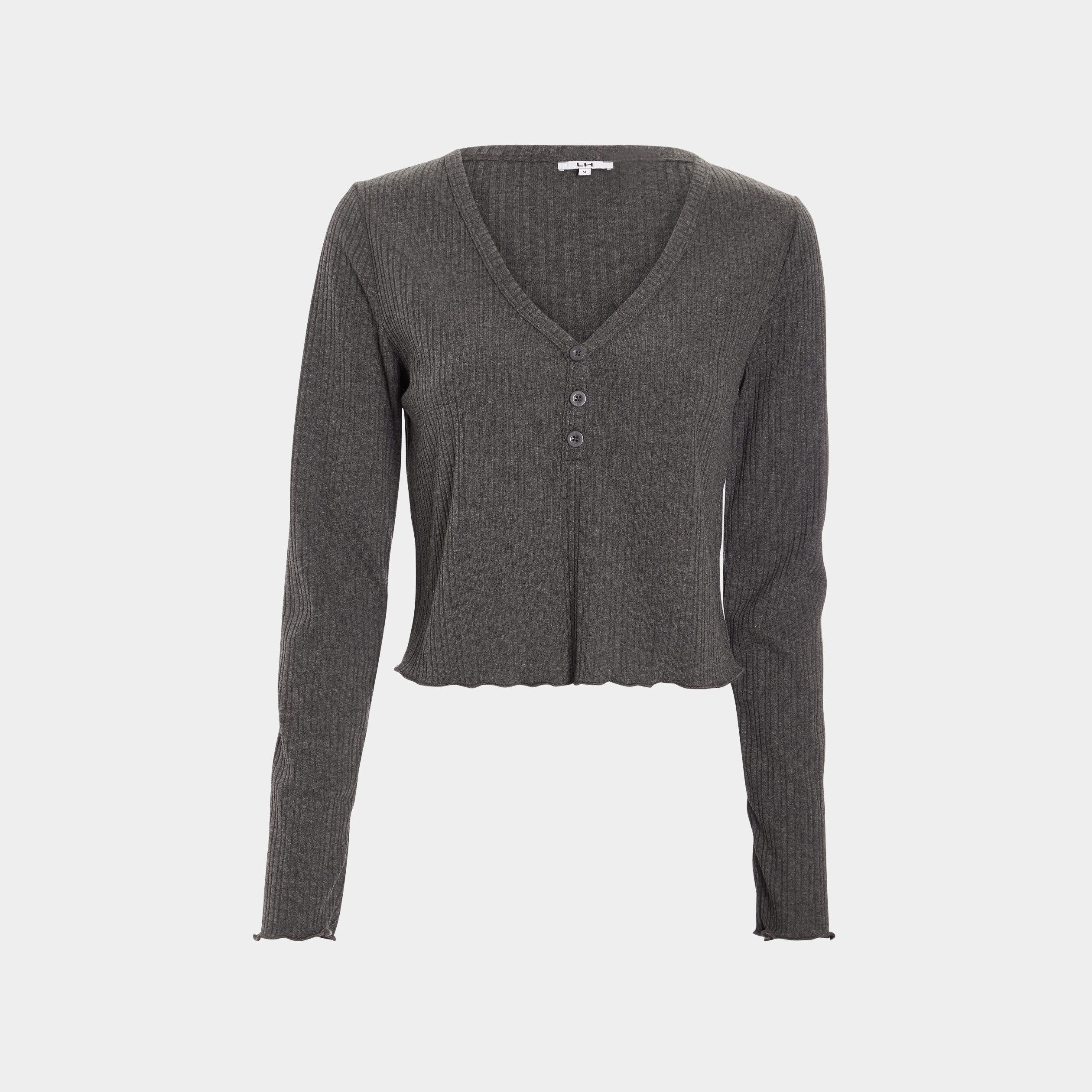 t shirt cotele avec col en v gris fonce femme T-shirt côtelé avec col en V gris foncé femme