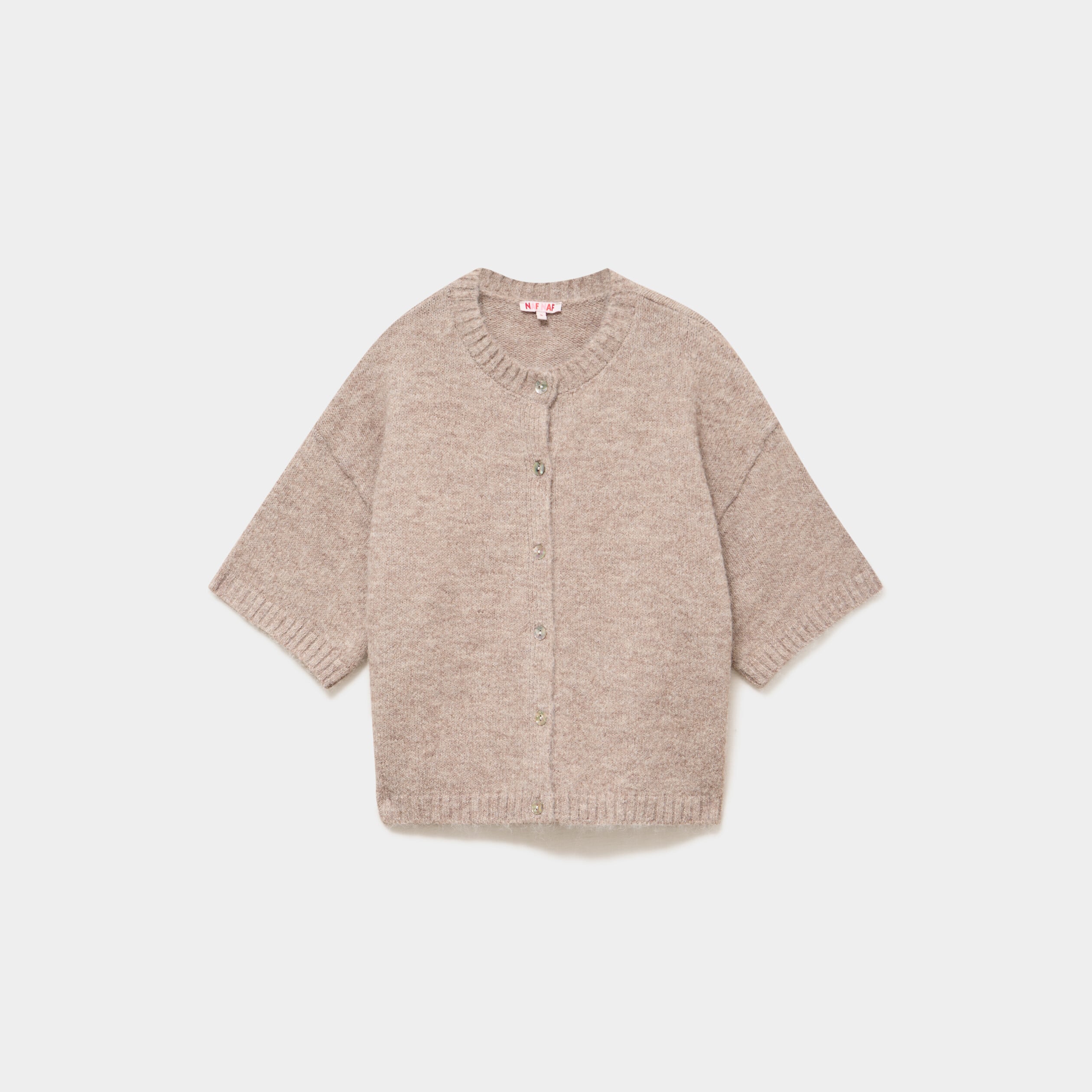 Gilet boutonn&eacute; manches courtes col rond beige femme