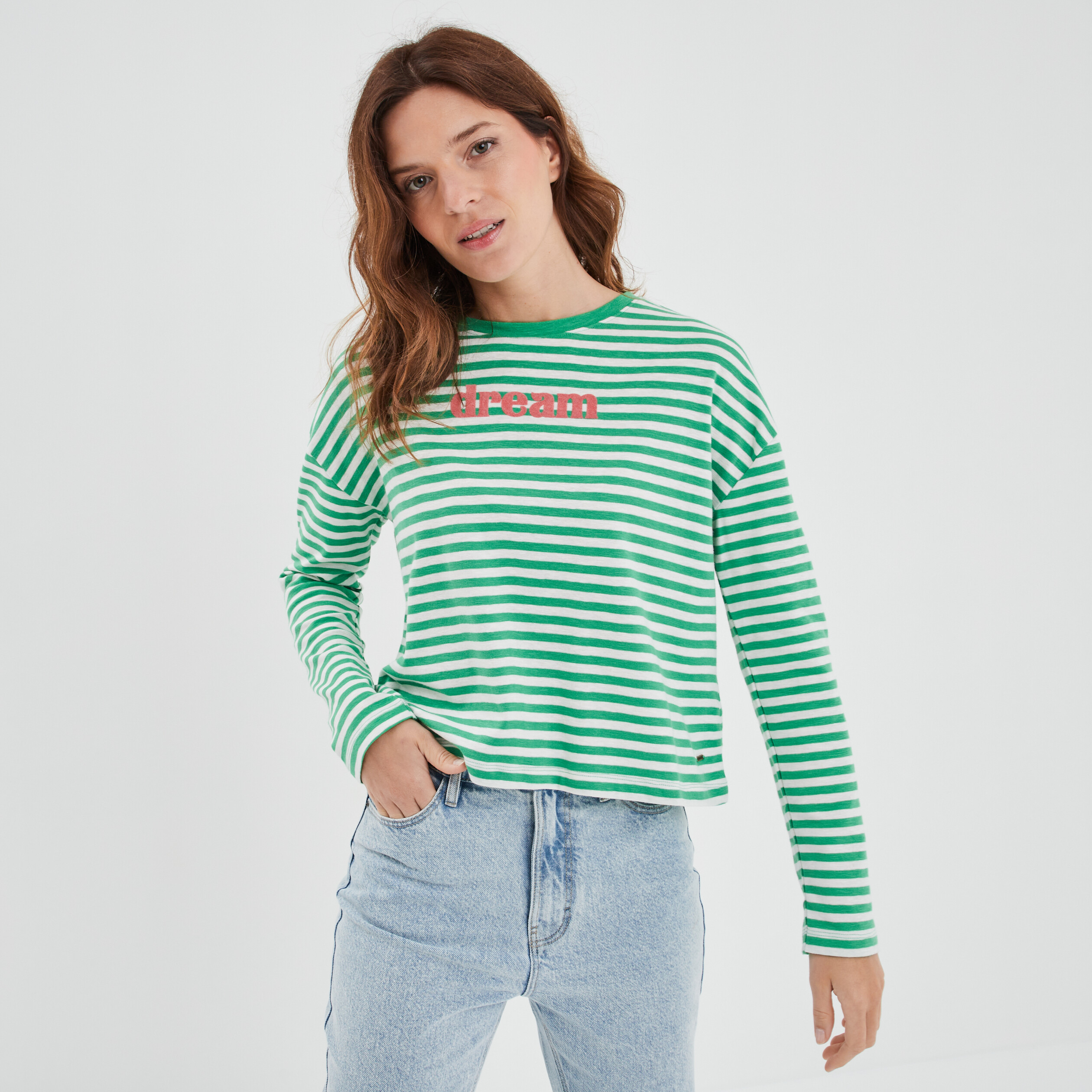 t shirt ajuste col rond coton creeks vert femme T-shirt ajusté col rond coton Creeks vert femme