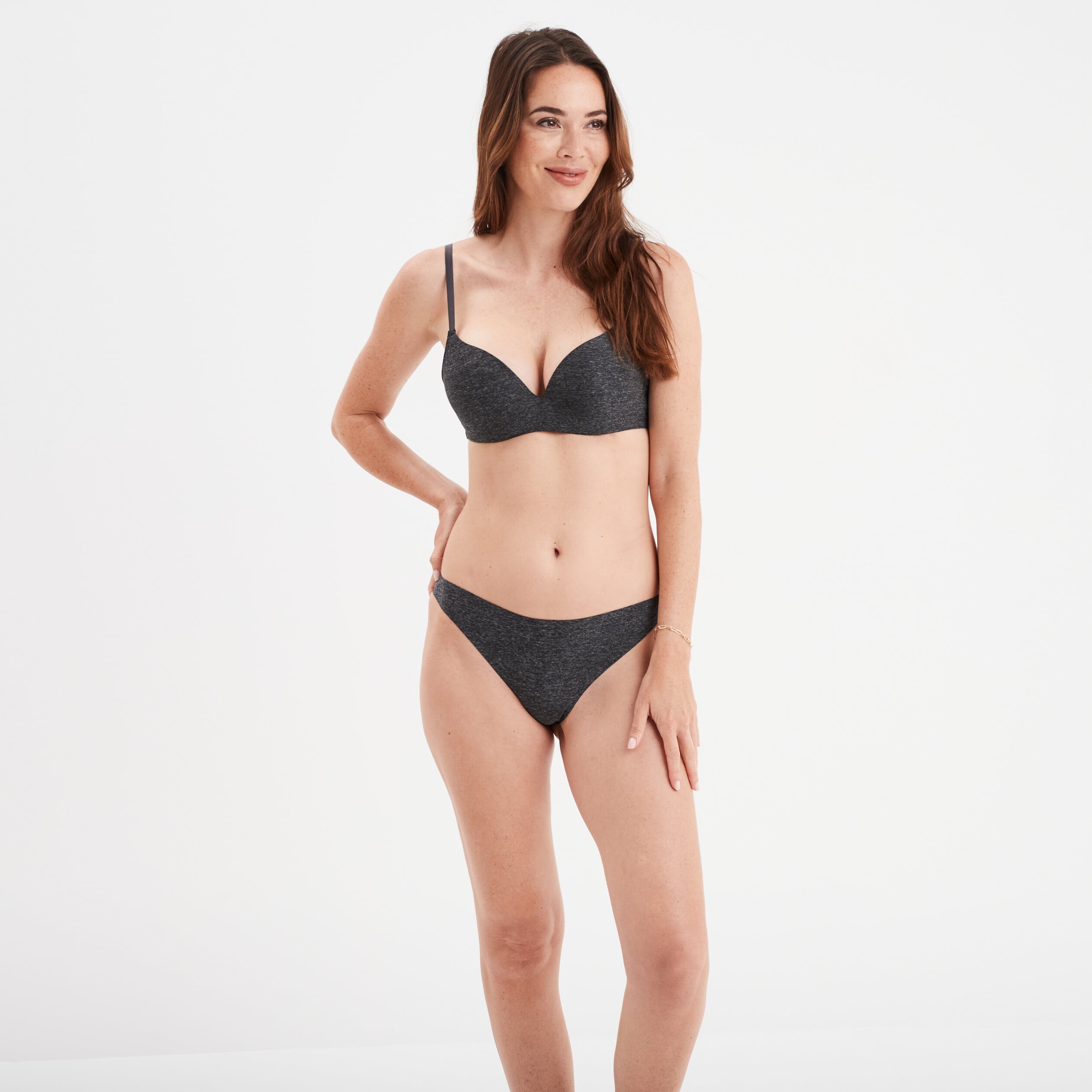 String microfibre sans coutures gris fonc&eacute; femme