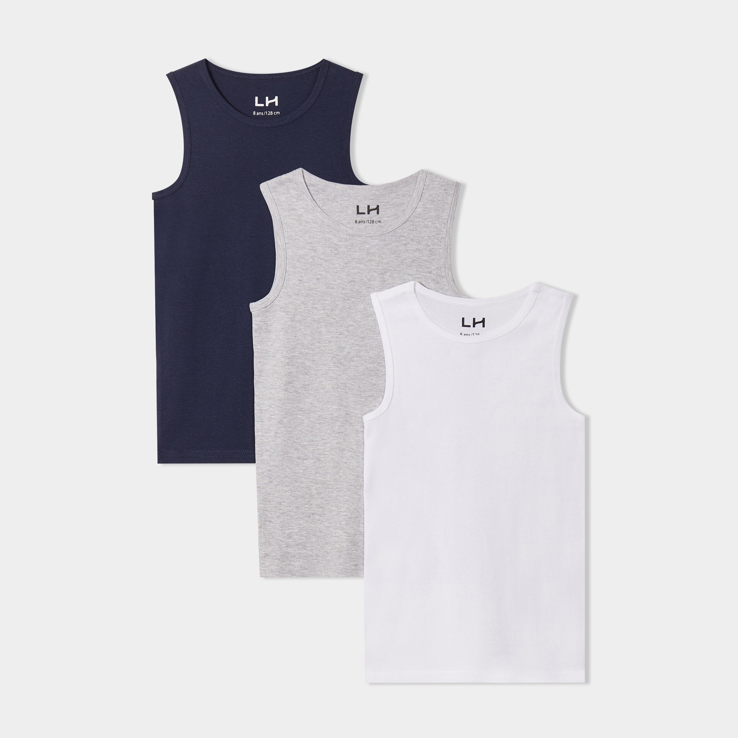 lot de 3 debardeurs col rond coton blanc garcon Lot de 3 débardeurs col rond coton blanc garçon