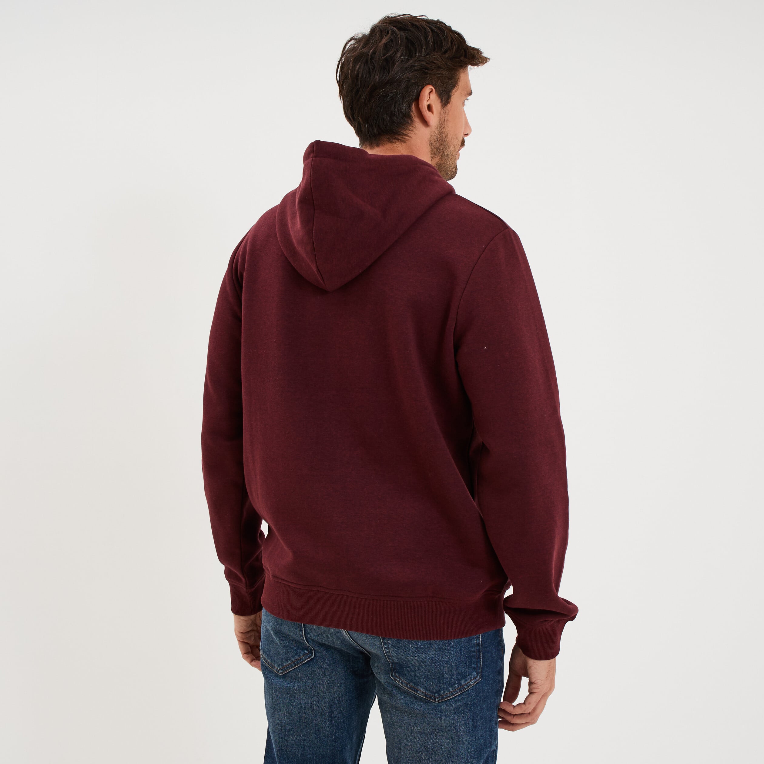 Sweat hoodie 1 poche et capuche prune homme