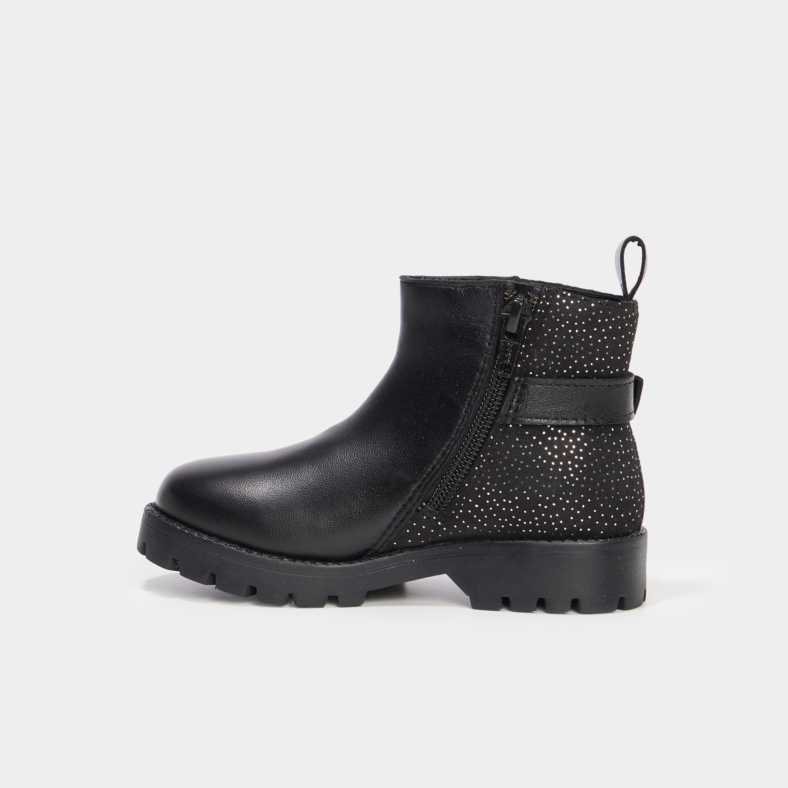 bottines crantees a strass en cuir noir fille Bottines crantées à strass en cuir noir fille