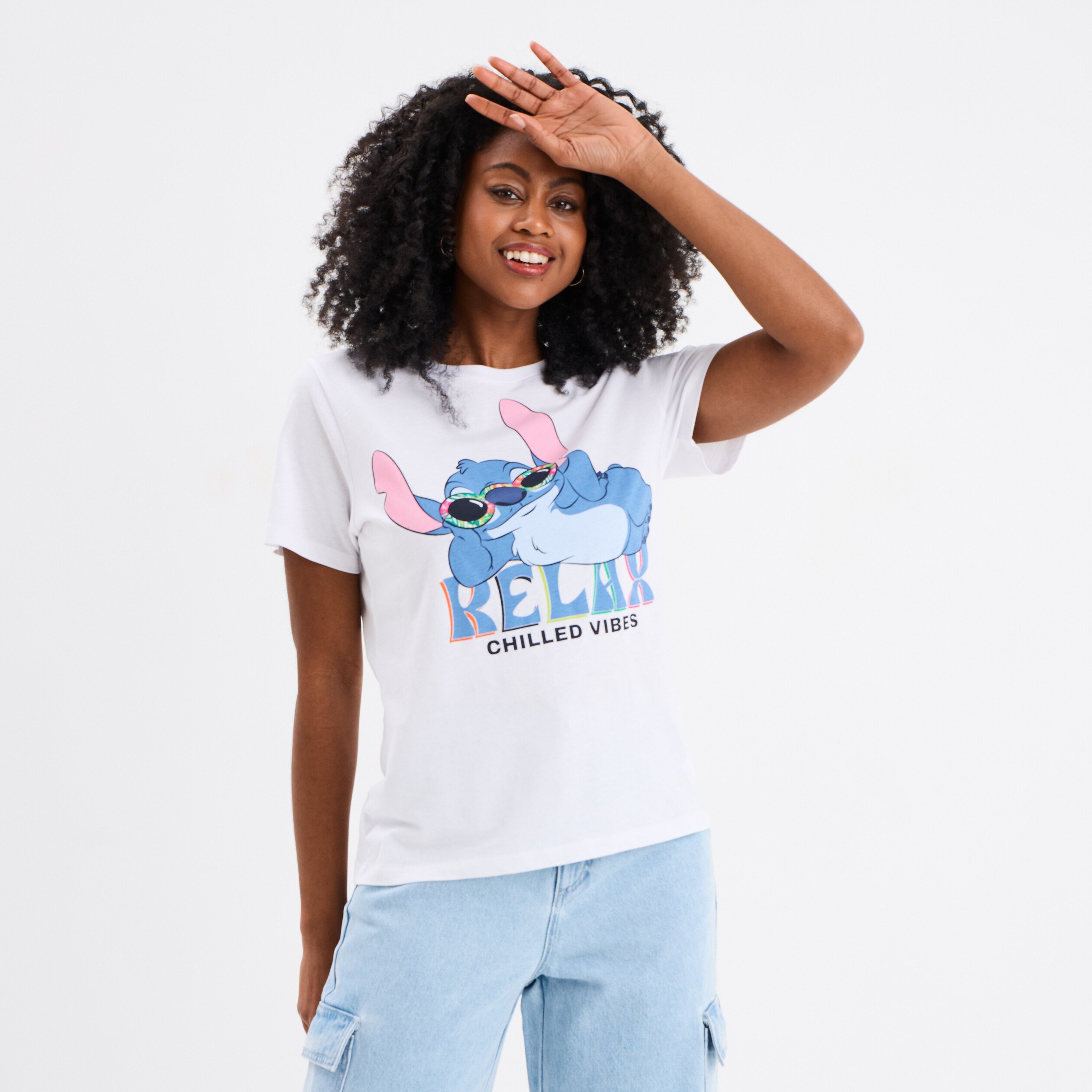 t shirt col rond manches courtes stitch blanc femme T-shirt col rond manches courtes Stitch blanc femme