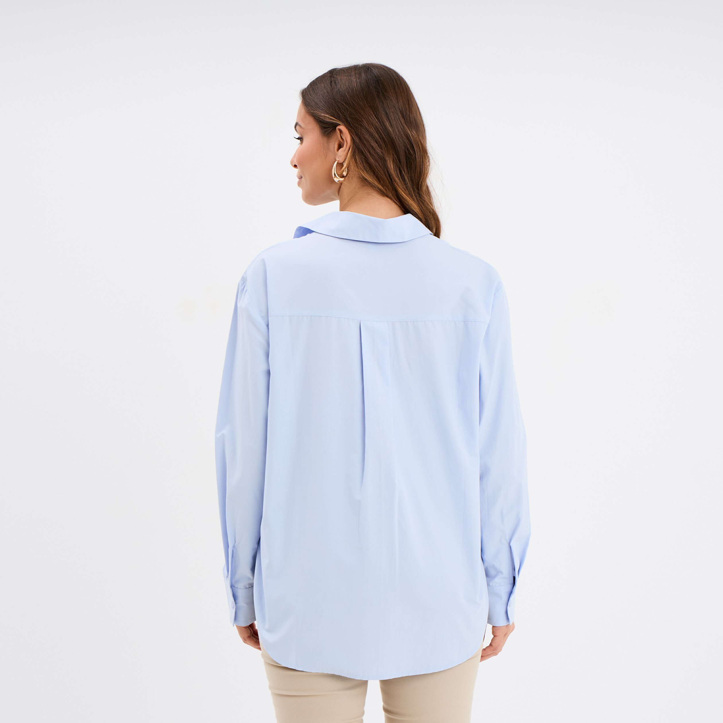 chemise oversize popeline de coton bleu ciel femme Chemise oversize popeline de coton bleu ciel femme