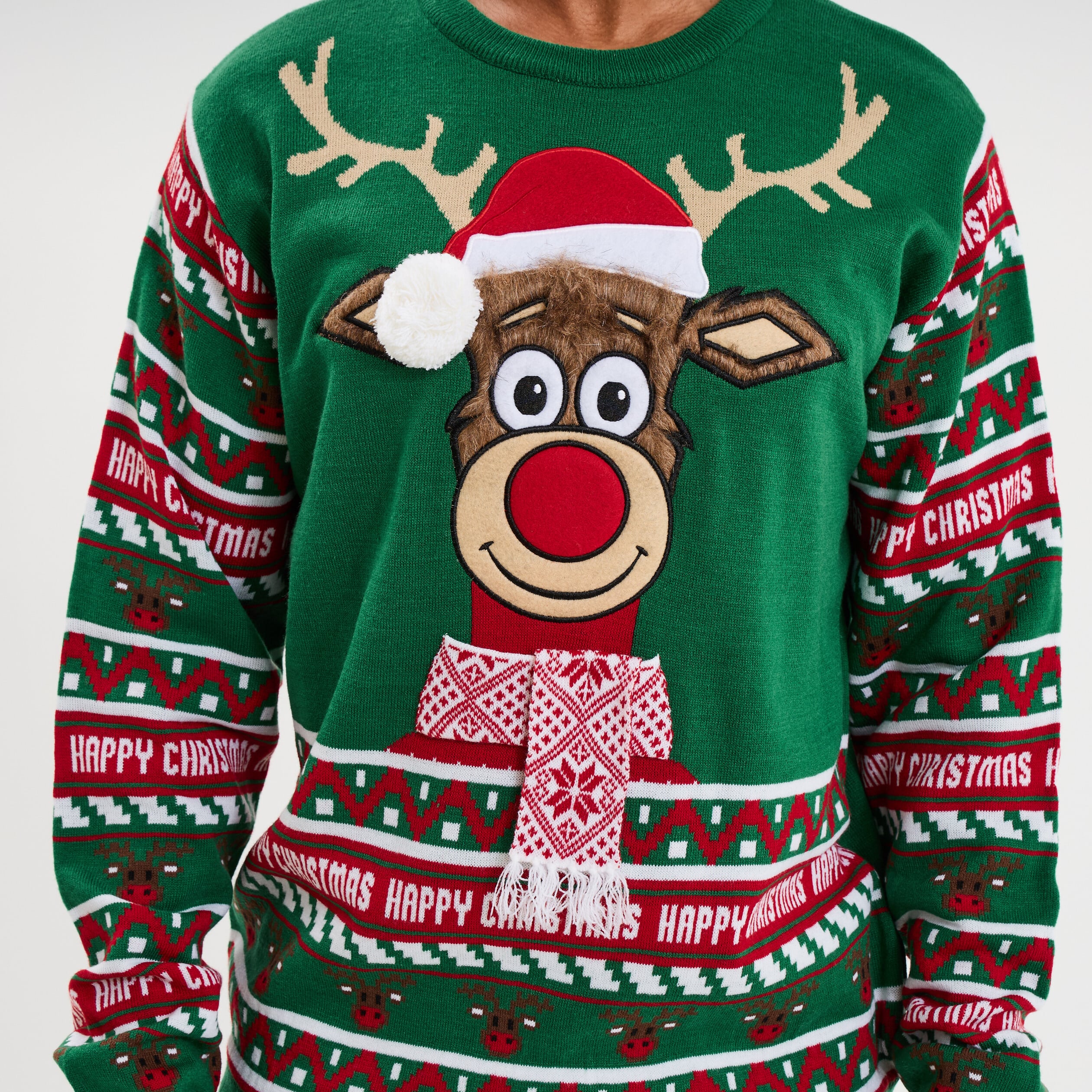 Pull de No&euml;l avec pompon vert homme