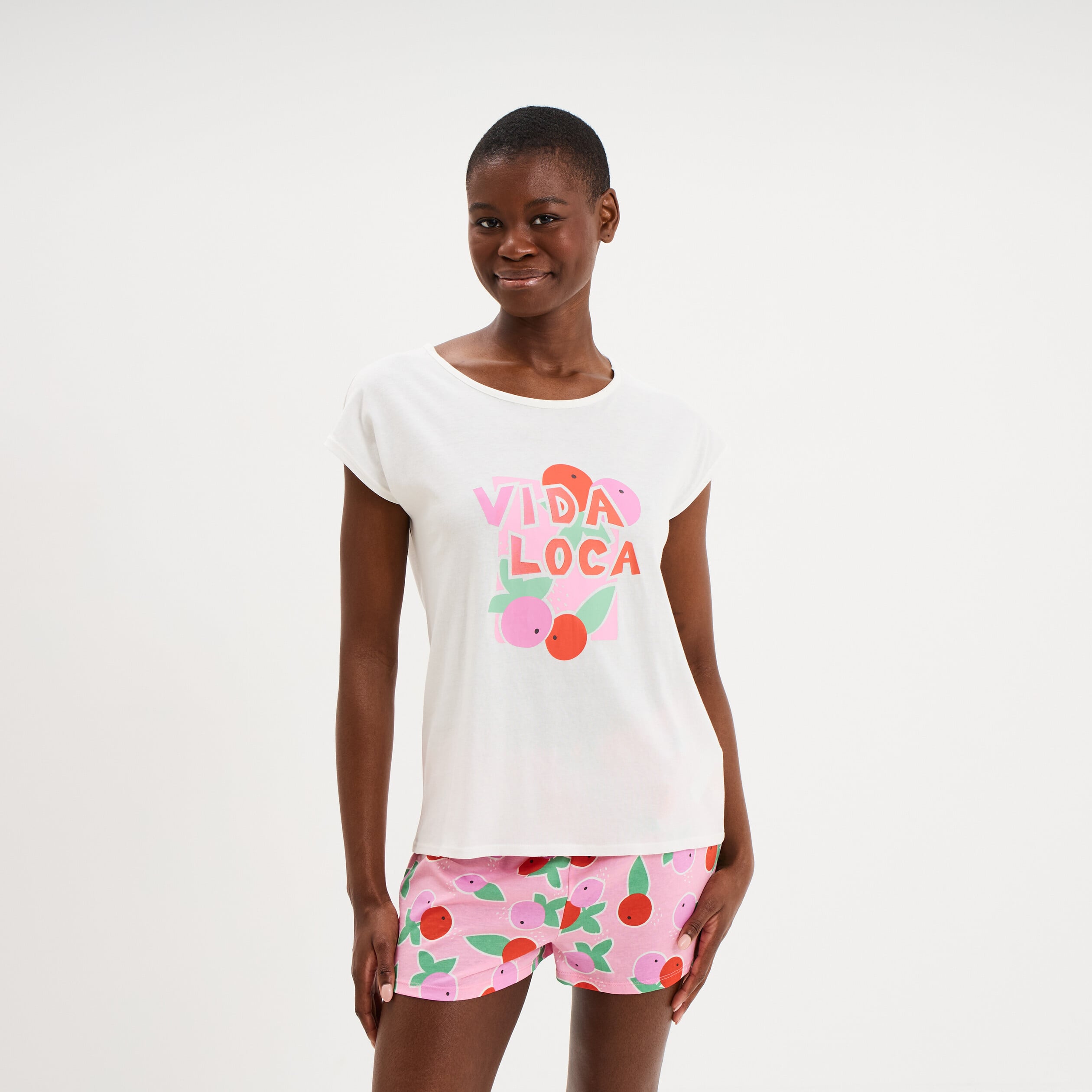 Ensemble pyjama short et t-shirt coton blanc femme