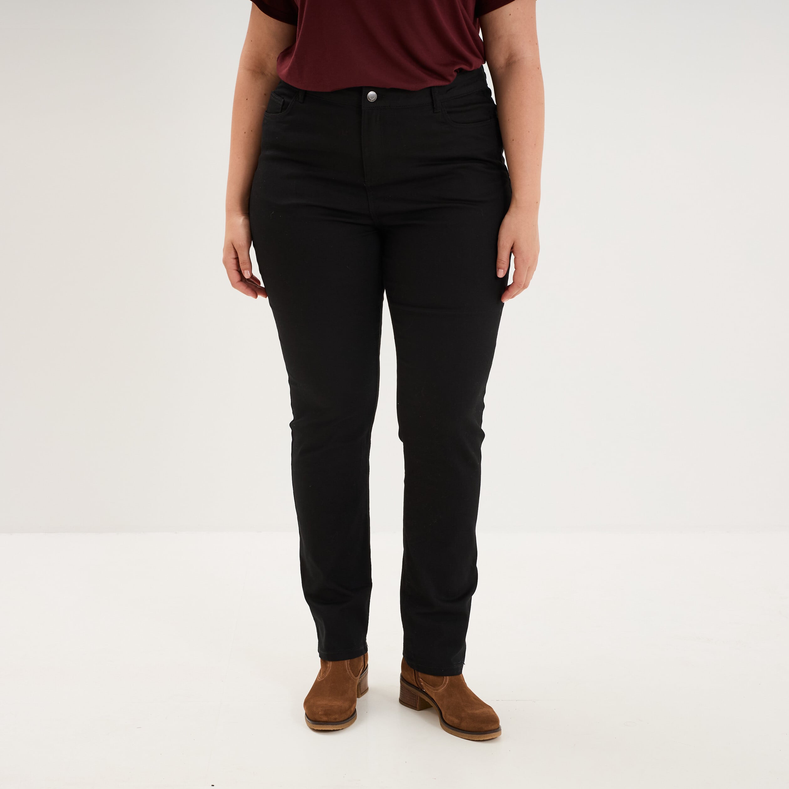 Pantalon droit taille haute extensible noir femme grande taille