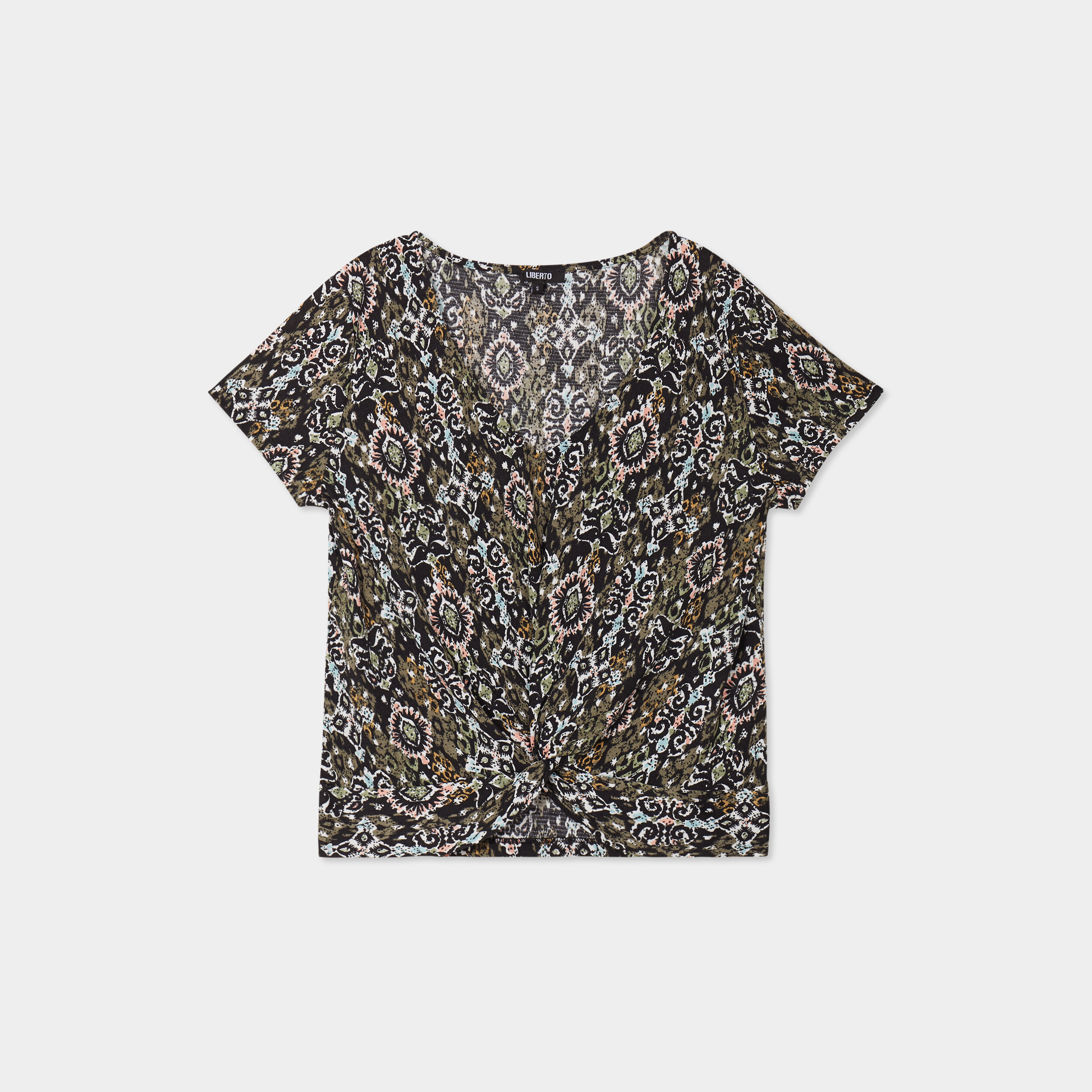 T-shirt taille nouée col en V Liberto noir femme