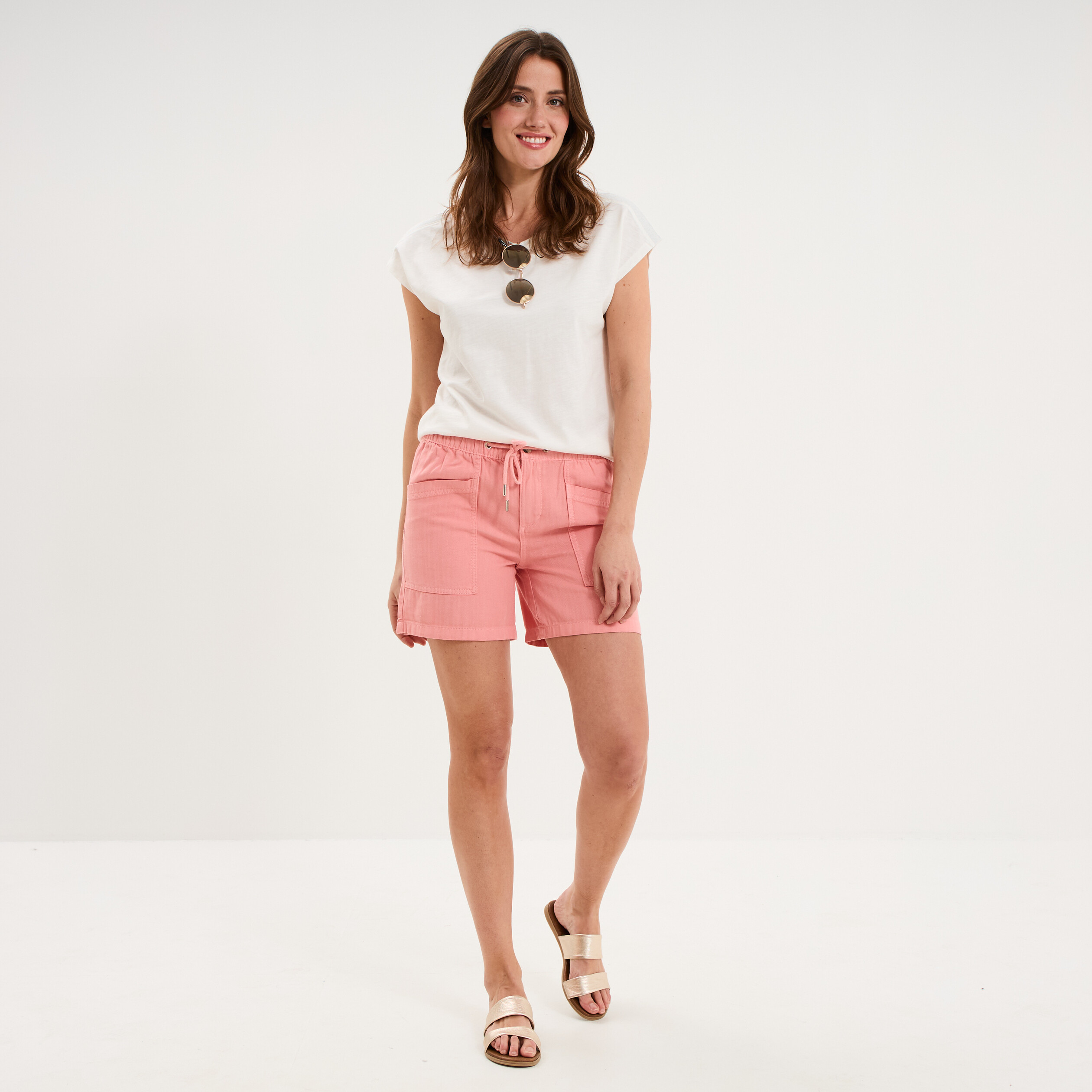 T-shirt col rond manches courtes blanc femme
