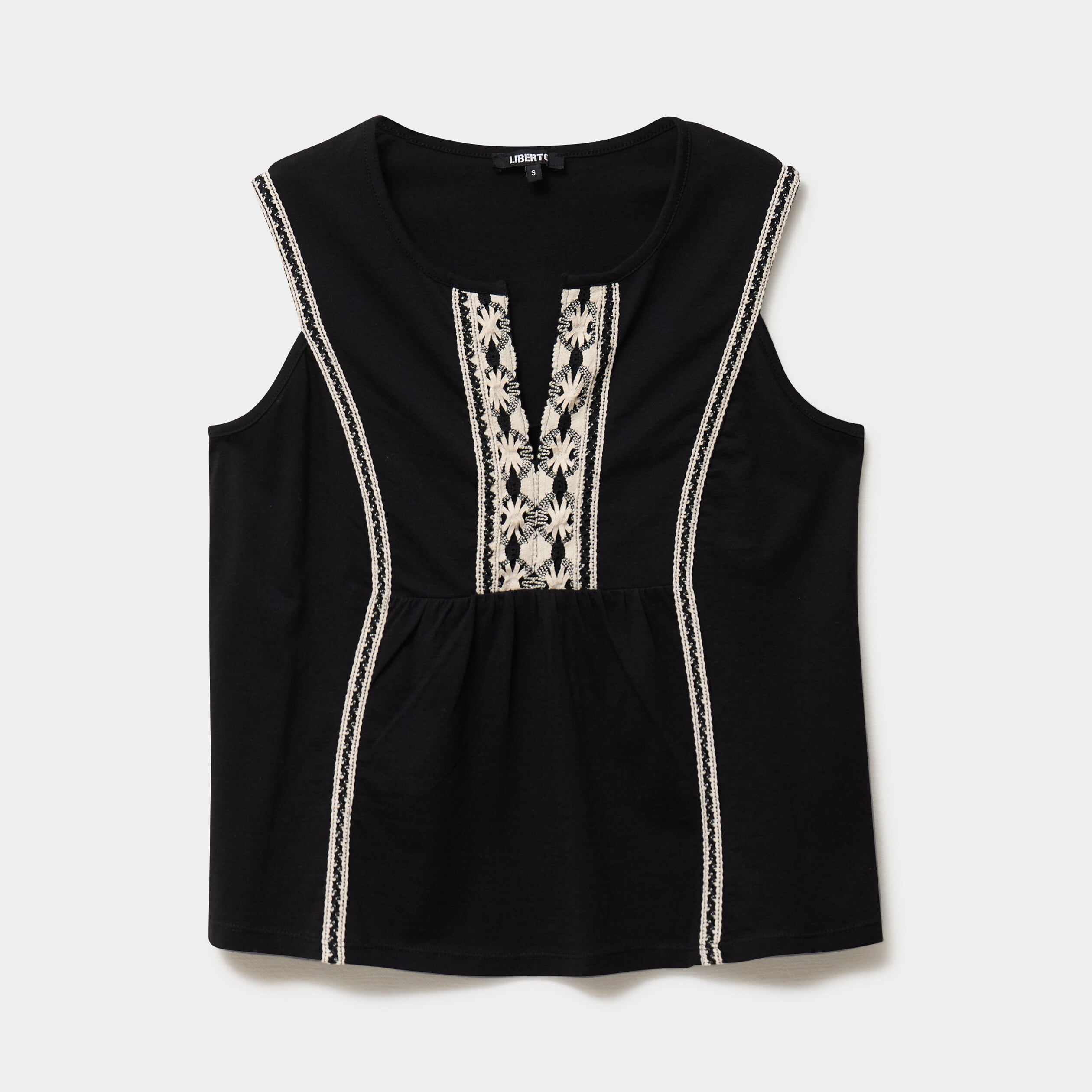 Blouse sans manches col tunisien coton noir femme