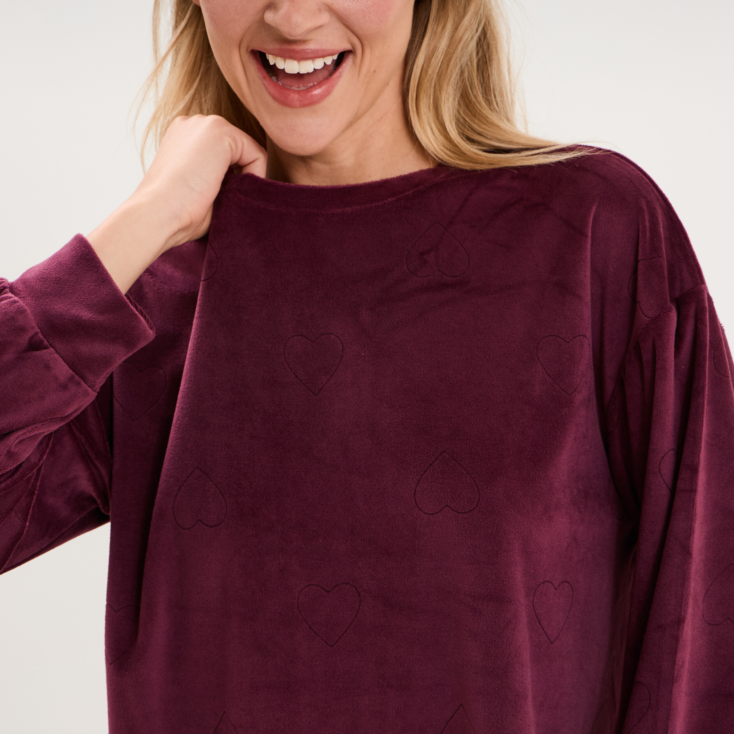 Chemise de nuit effet velours courte prune femme