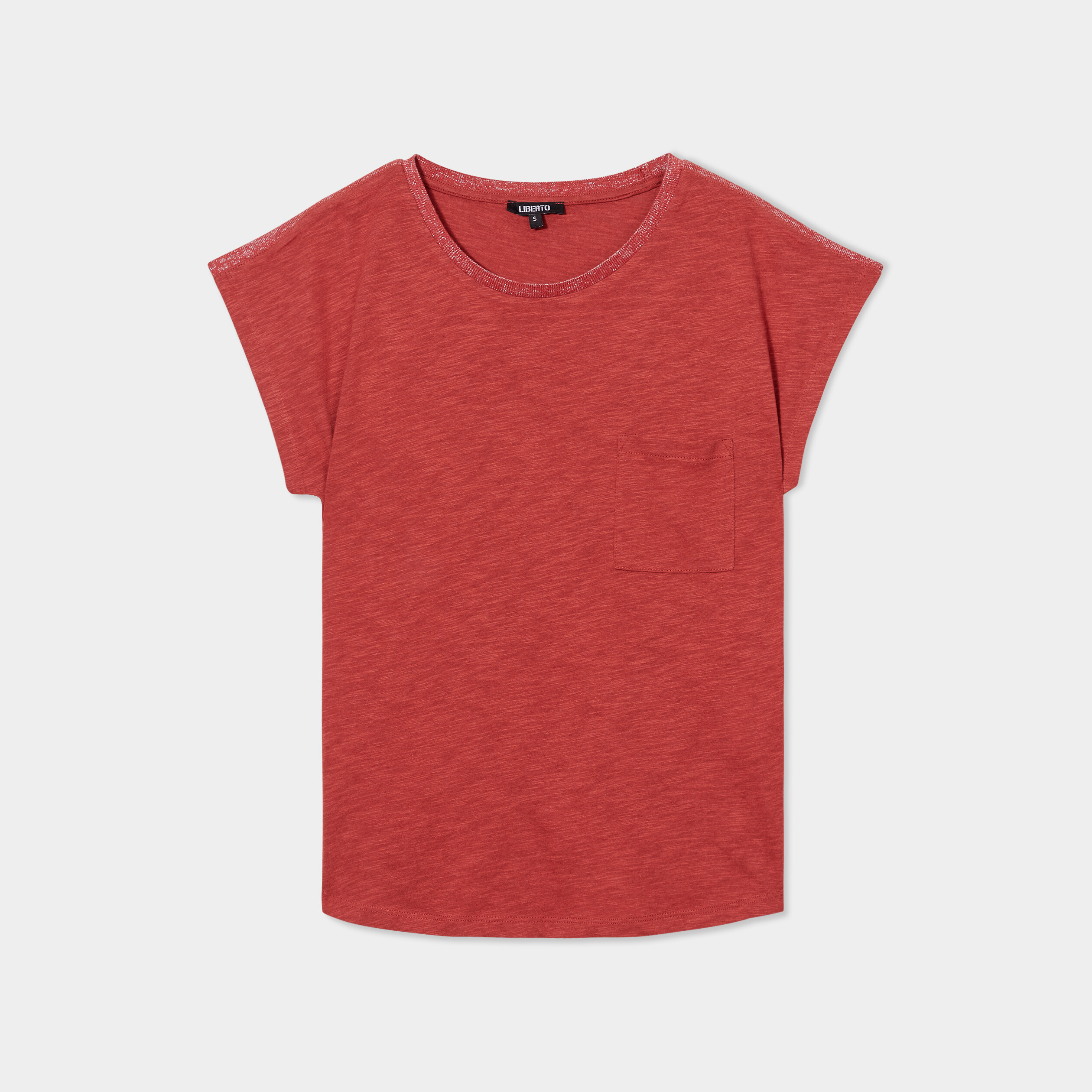 t shirt manches courtes 1 poche liberto rouge fonce femme T-shirt manches courtes 1 poche Liberto rouge foncé femme