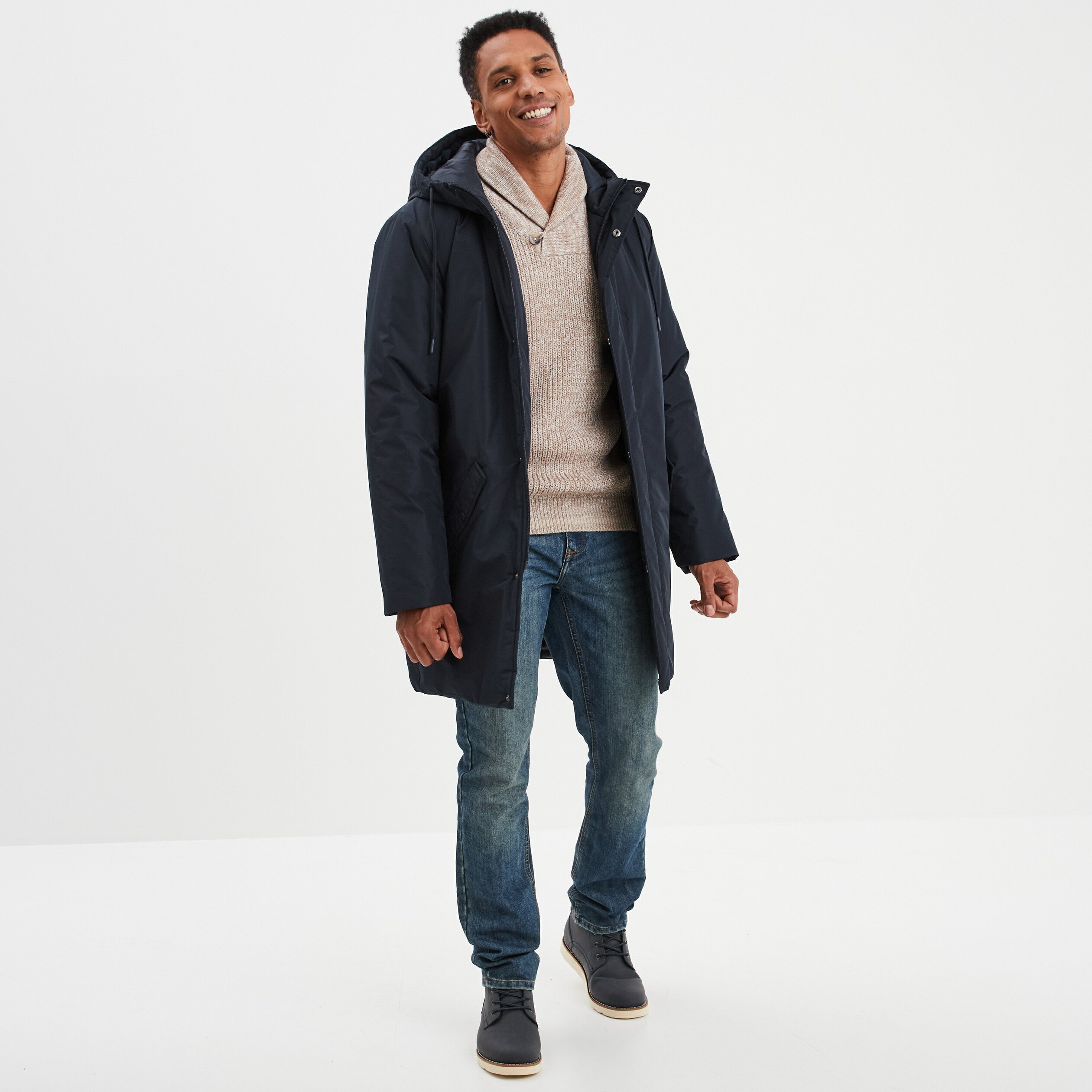 parka deperlante doublee a capuche bleu fonce homme Parka déperlante doublée à capuche bleu foncé homme