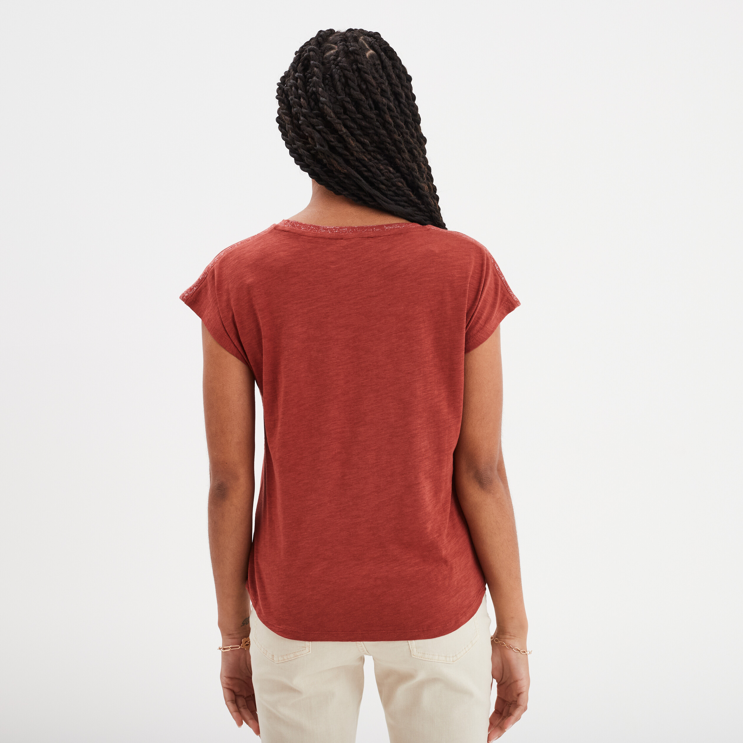 t shirt manches courtes 1 poche liberto rouge fonce femme T-shirt manches courtes 1 poche Liberto rouge foncé femme