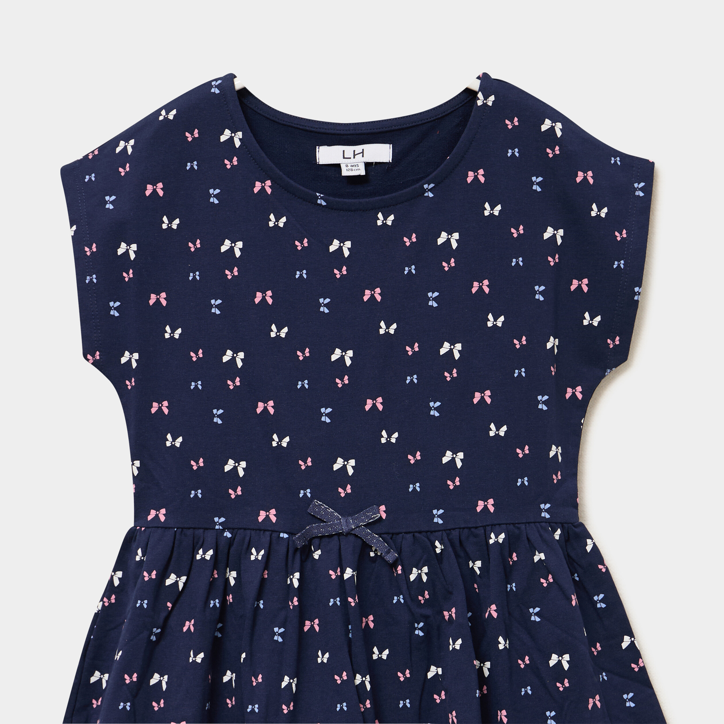 Robe courte droite sans manches cintr&eacute;e bleu marine fille