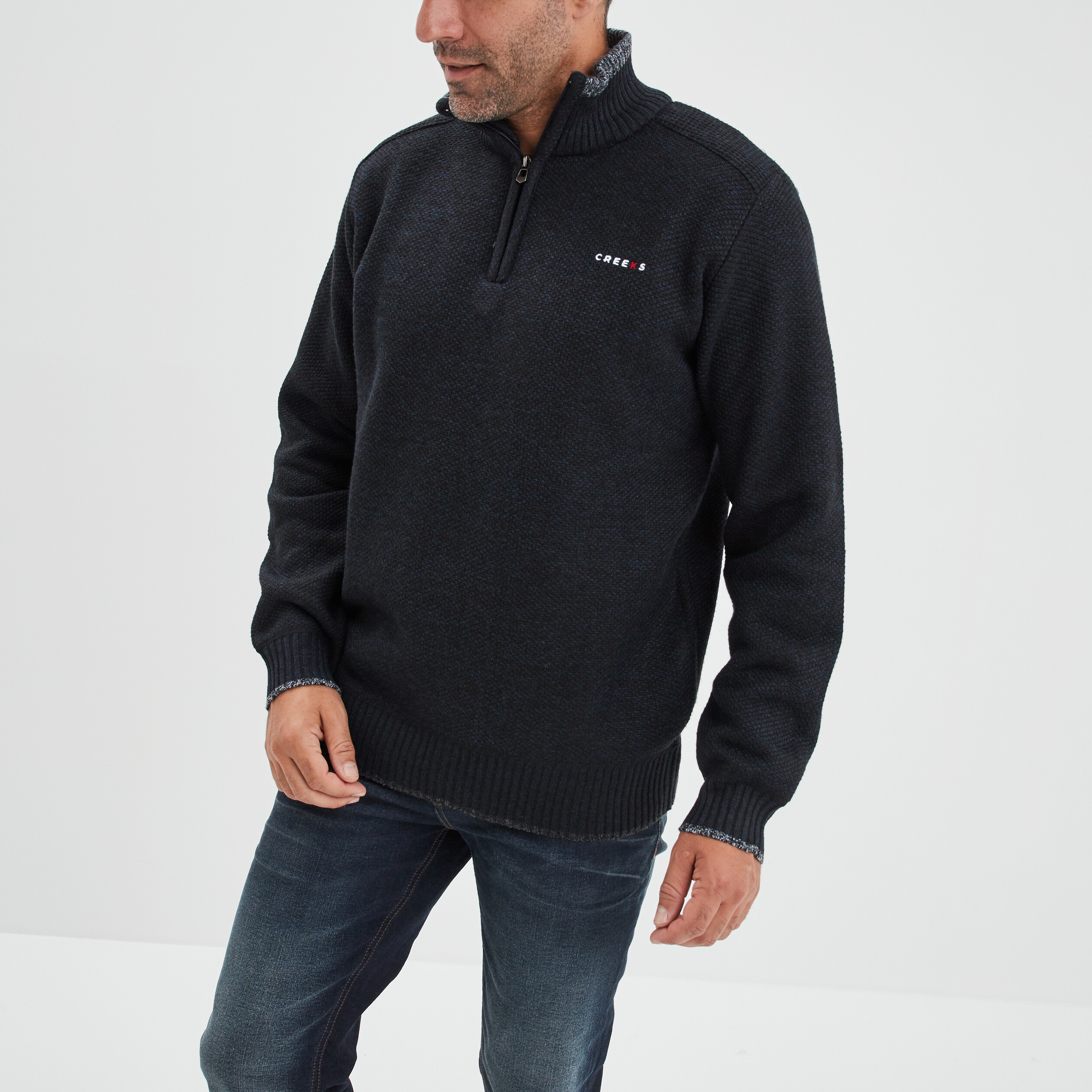 Pull camionneur zippé droit Creeks bleu foncé homme