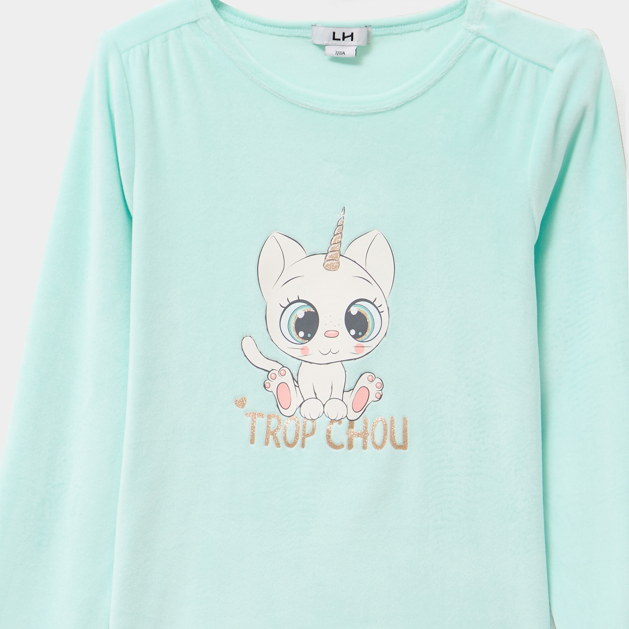 ensemble pyjama legging et t shirt bleu turquoise fille Ensemble pyjama legging et t-shirt bleu turquoise fille