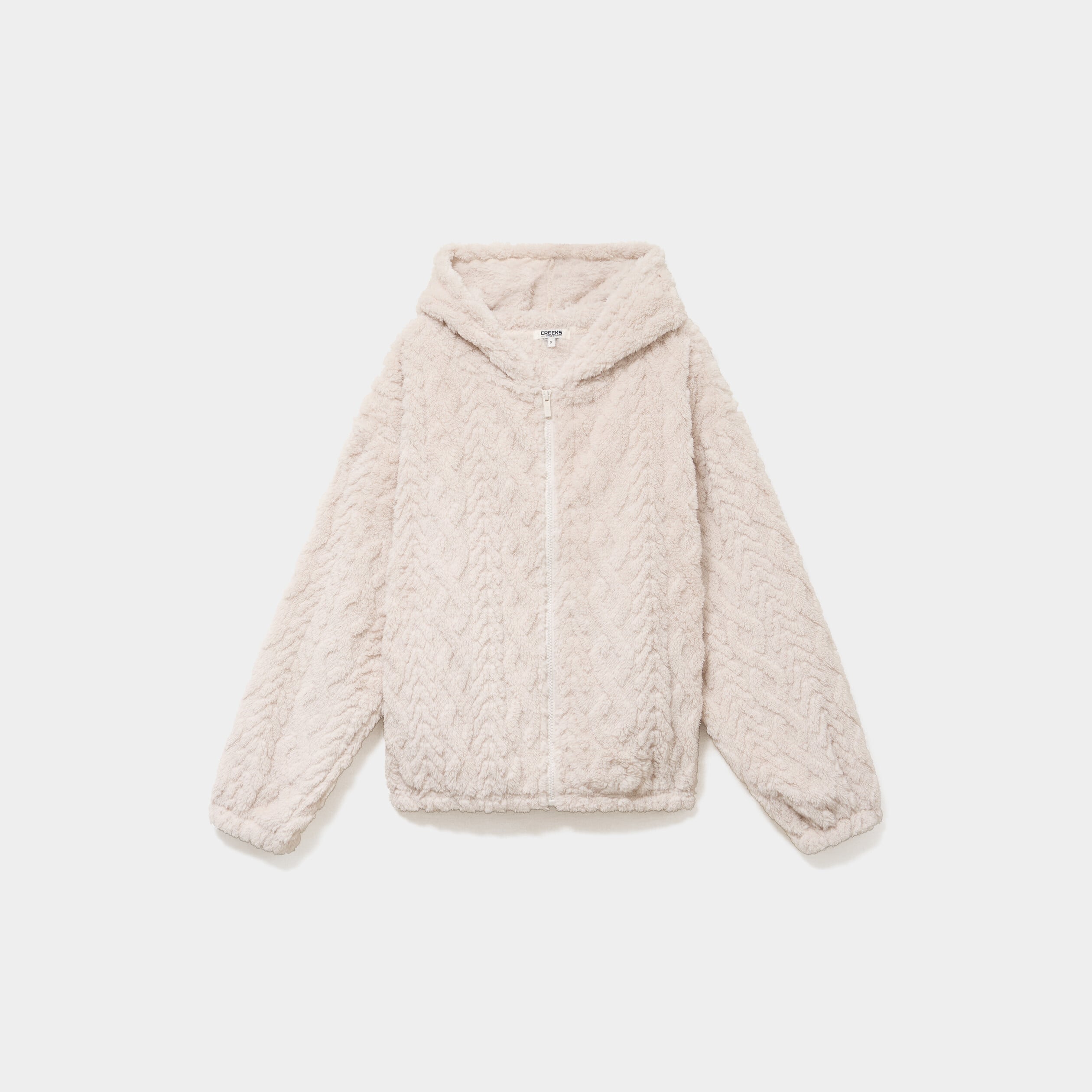 Veste fausse fourrure &agrave; capuche gris clair femme