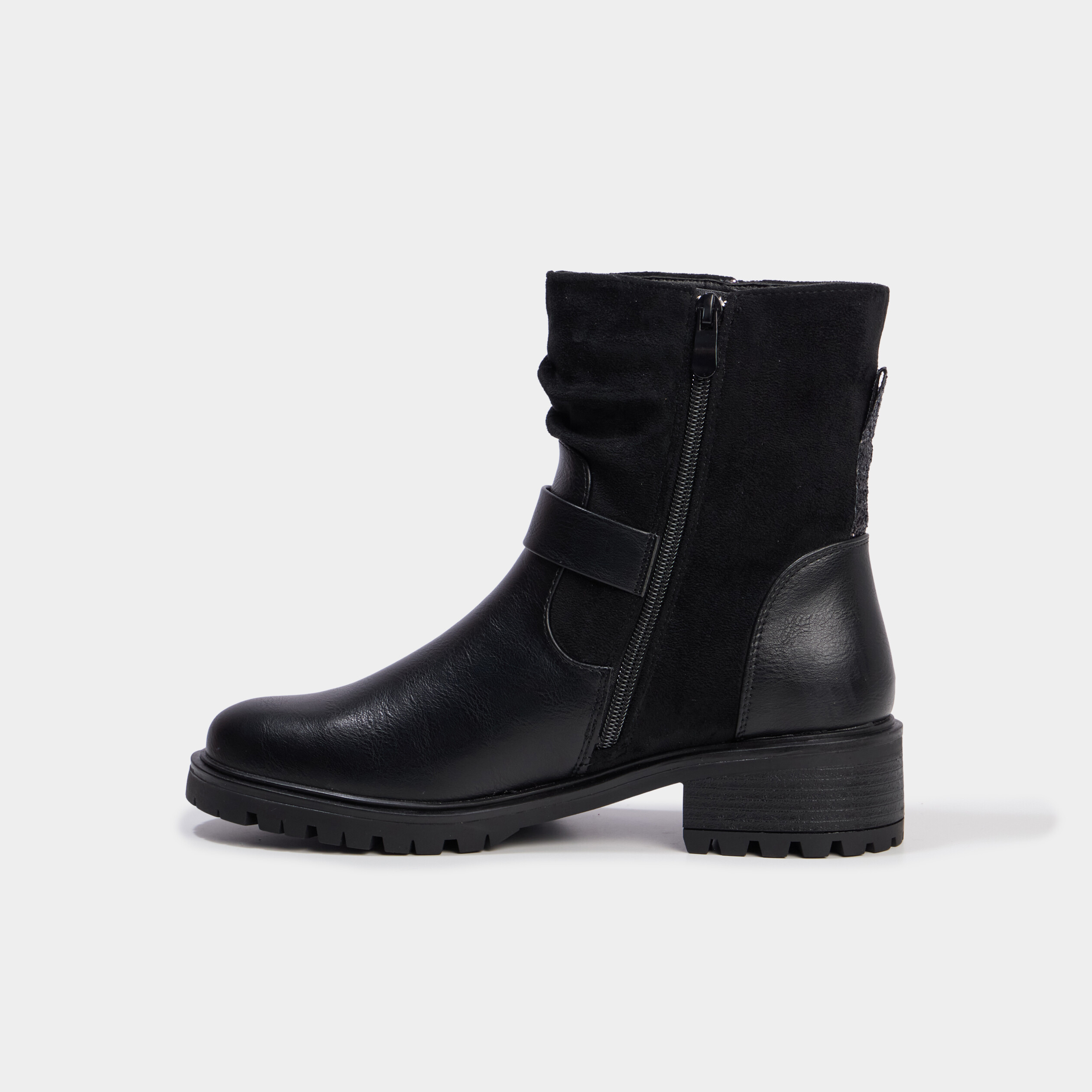 Boots bi-mati&egrave;re crant&eacute;es zipp&eacute;es noir femme