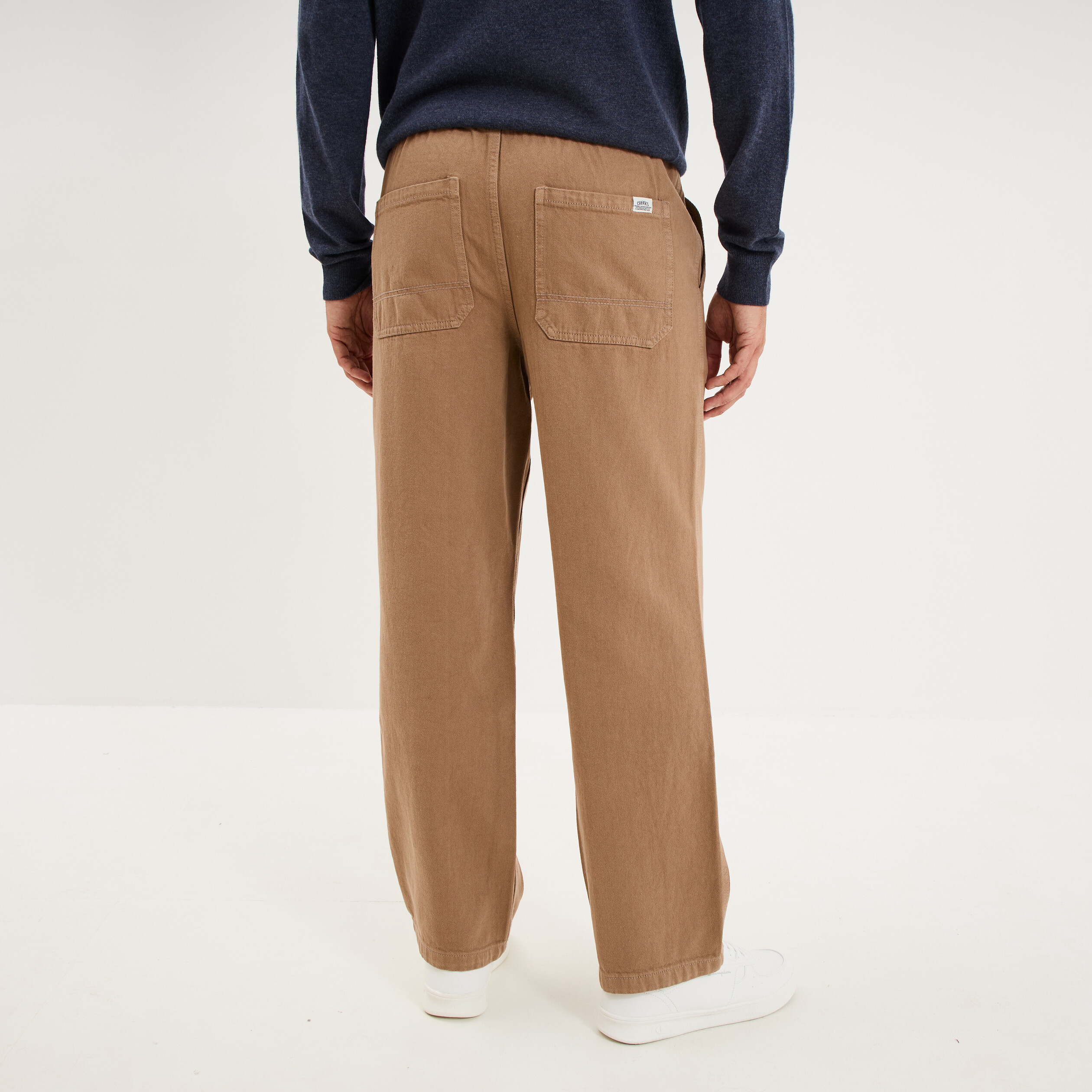 Pantalon chino droit taille &agrave; coulisse taupe homme