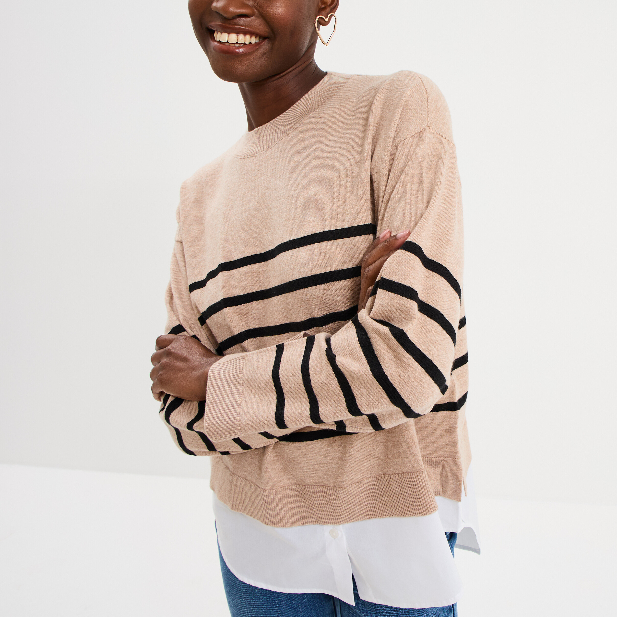 Pull effet 2-en-1 beige clair femme