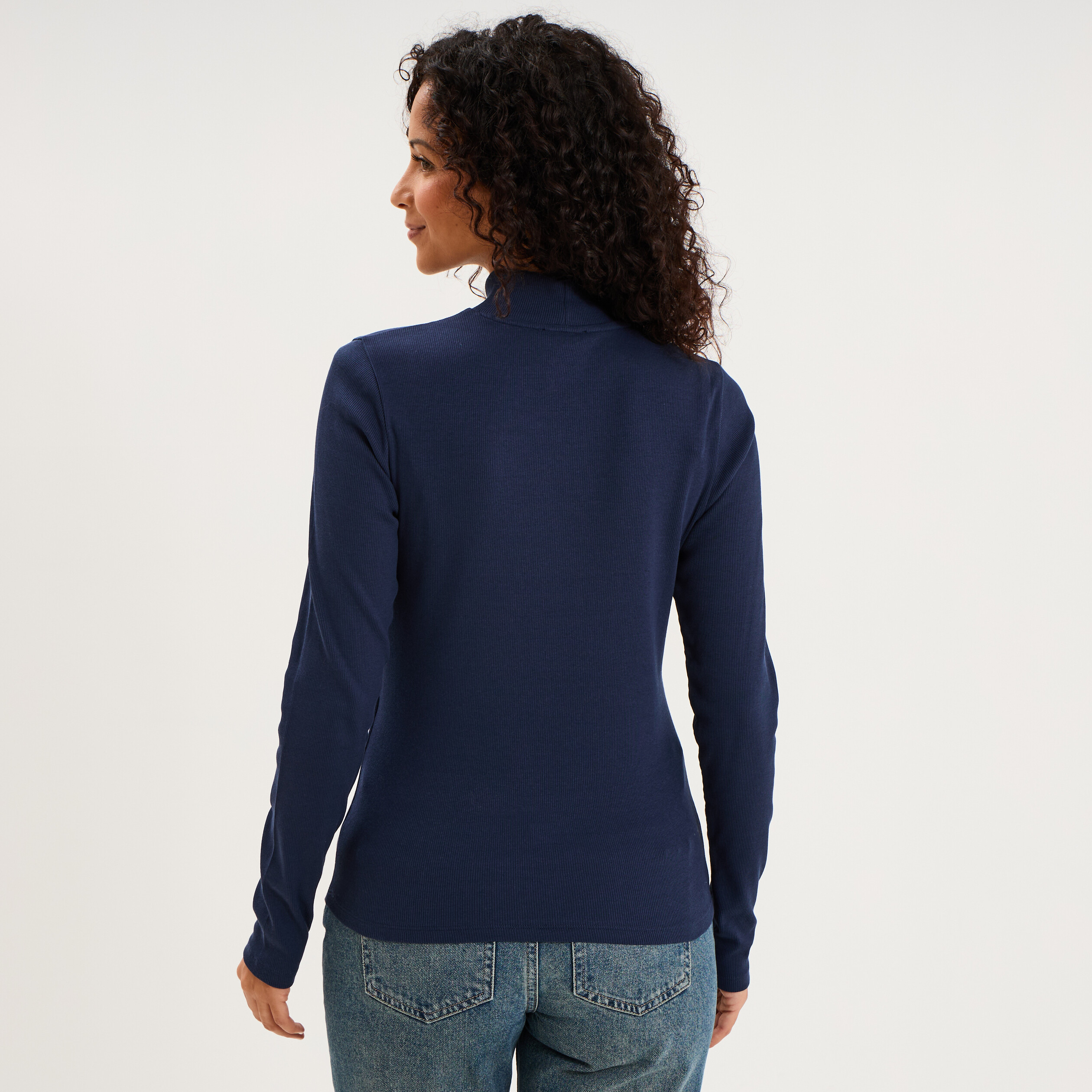 T-shirt ajust&eacute; col montant bleu marine femme
