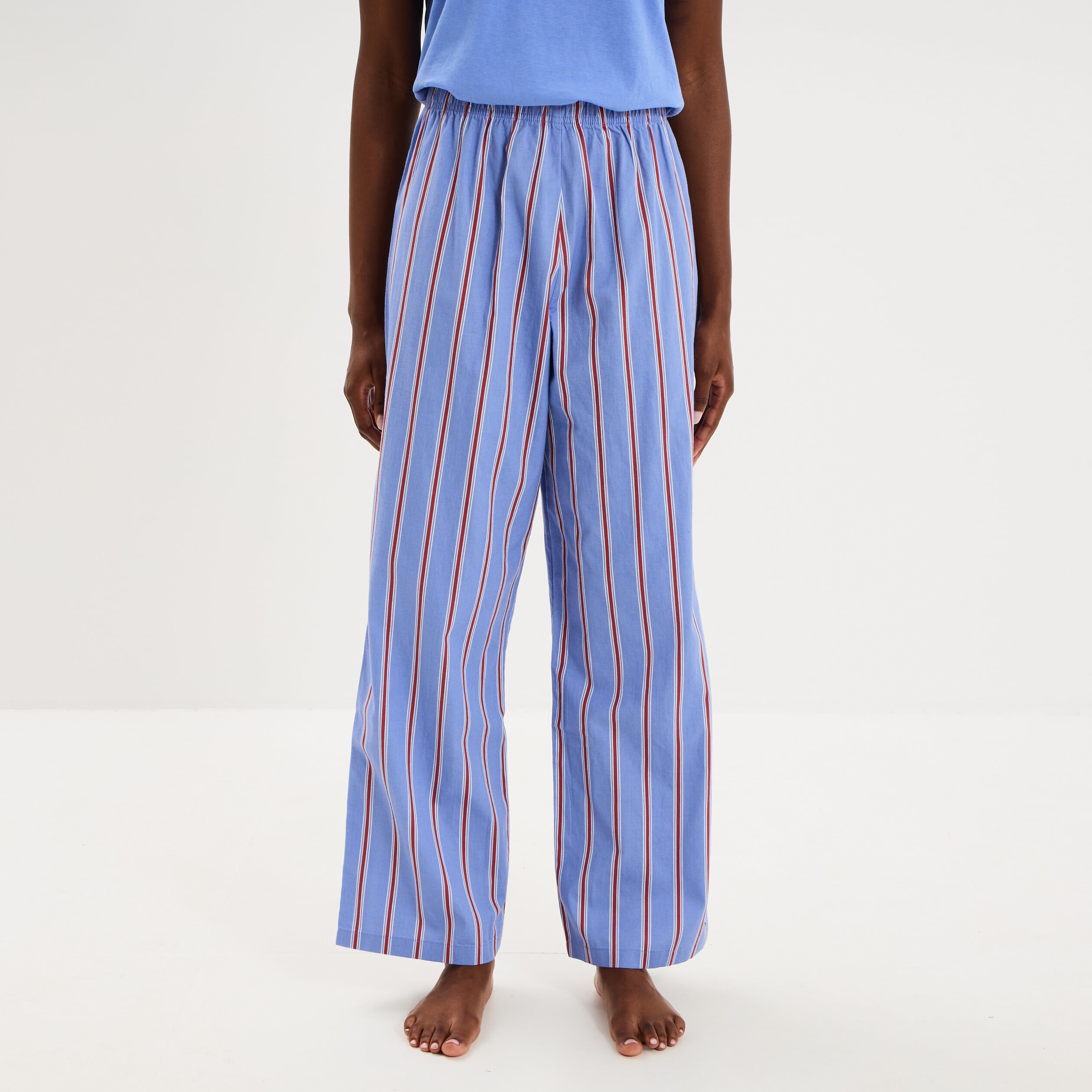 Pantalon de pyjama droit coton bleu femme