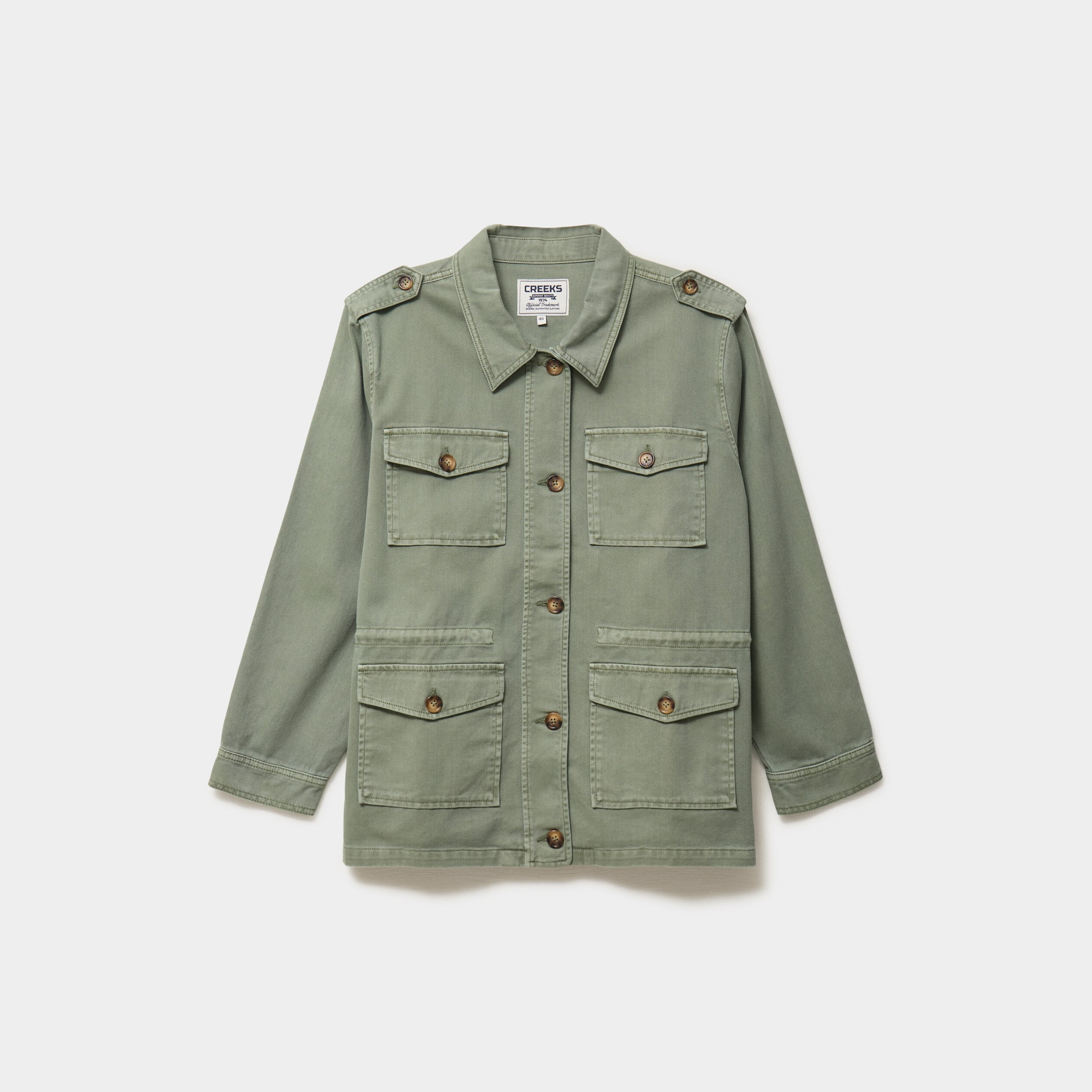 Veste boutonn&eacute;e poches &agrave; rabat vert kaki femme grande taille