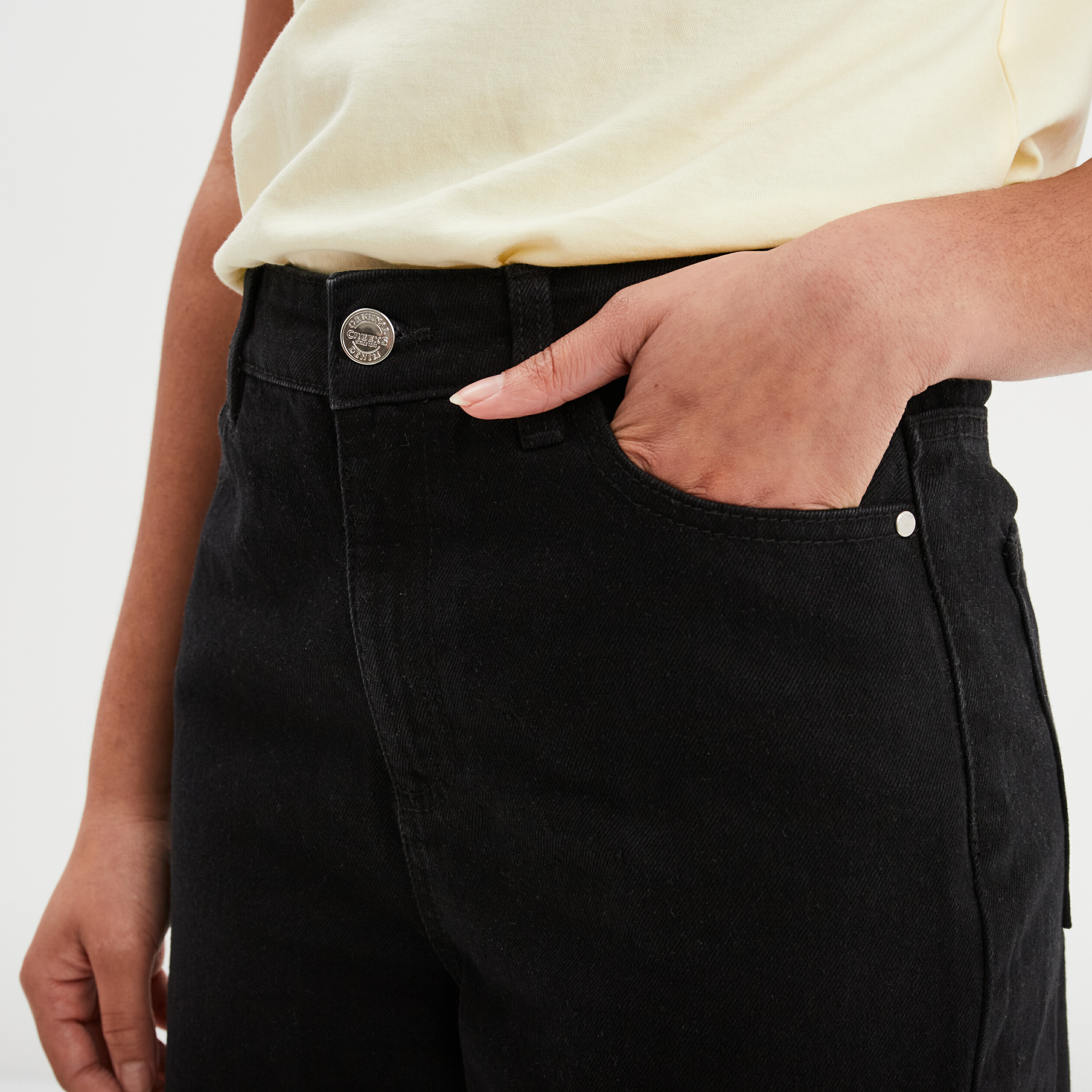 Creeks Jeans Poches Plaquees Devant Jeans Wide Leg Taille Haute