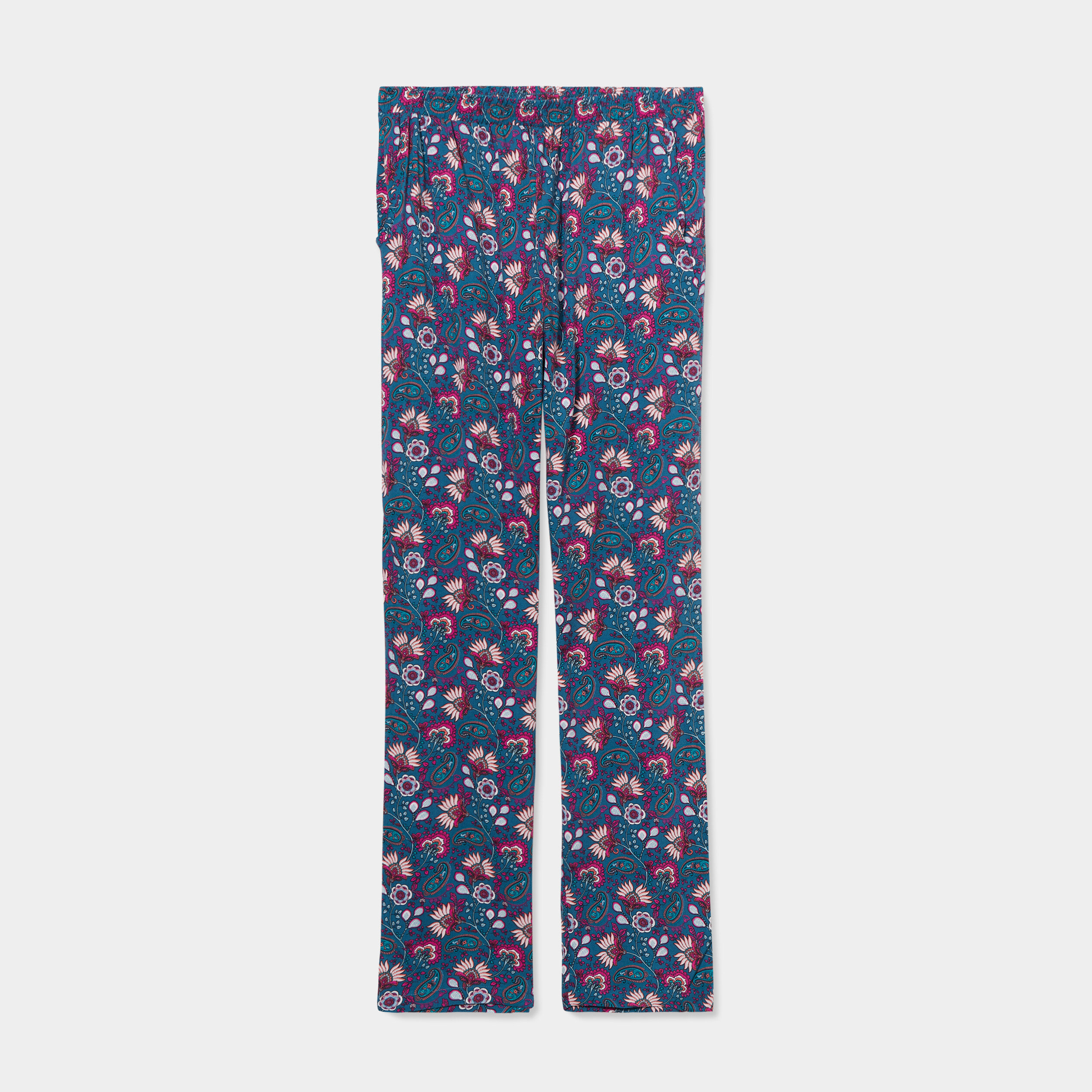 pantalon de pyjama fluide taille haute bleu canard femme Pantalon de pyjama fluide taille haute bleu canard femme